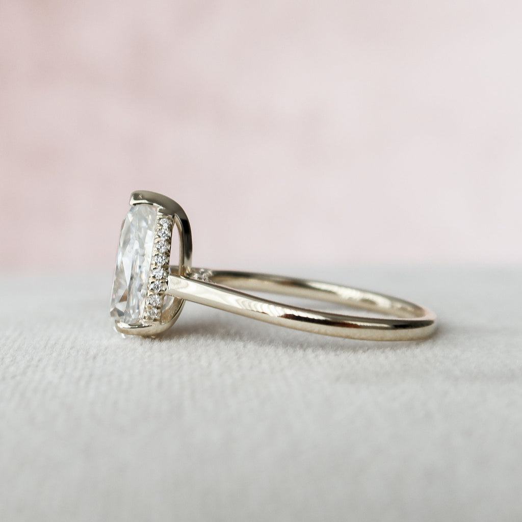 2.0CT Pear Moissanite Solitaire Engagement Ring With Hidden Halo Setting