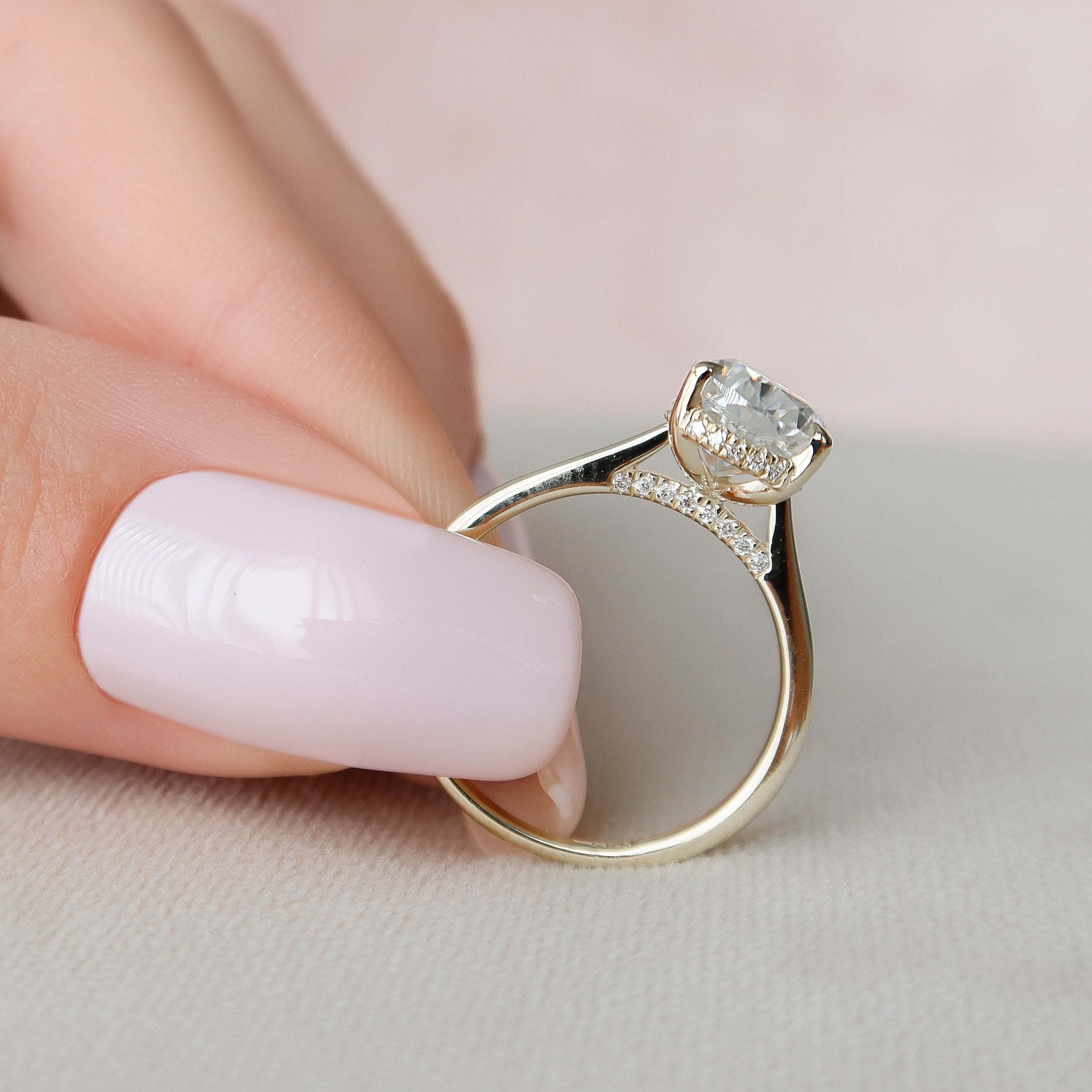 2.0CT Pear Moissanite Solitaire Engagement Ring With Hidden Halo Setting