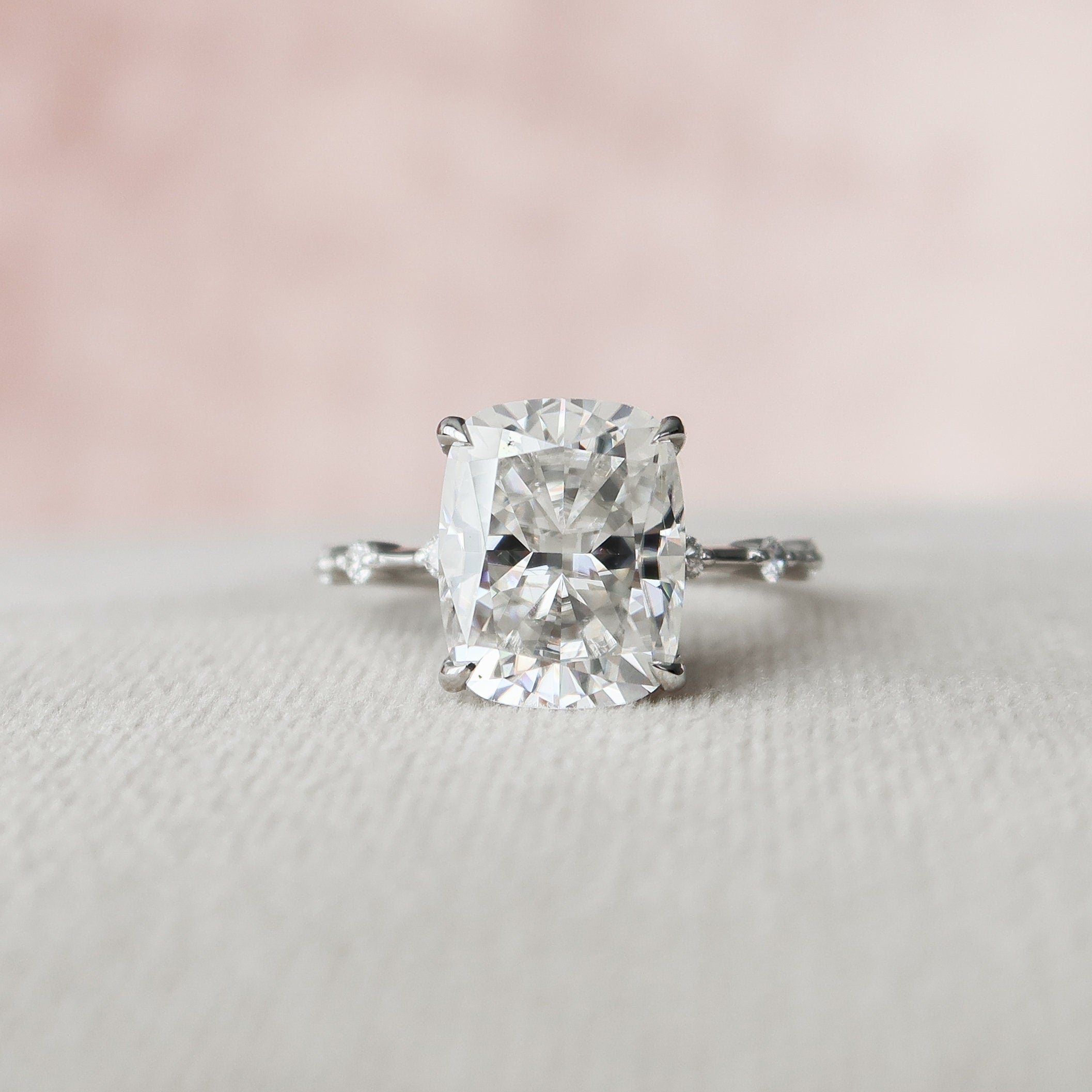 5.0 CT Elongated Cushion Moissanite Dainty Style Engagement Ring