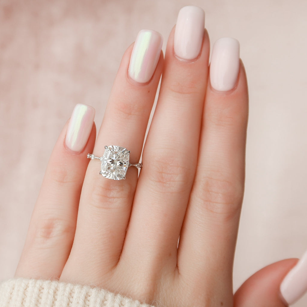 5.0 CT Elongated Cushion Moissanite Dainty Style Engagement Ring