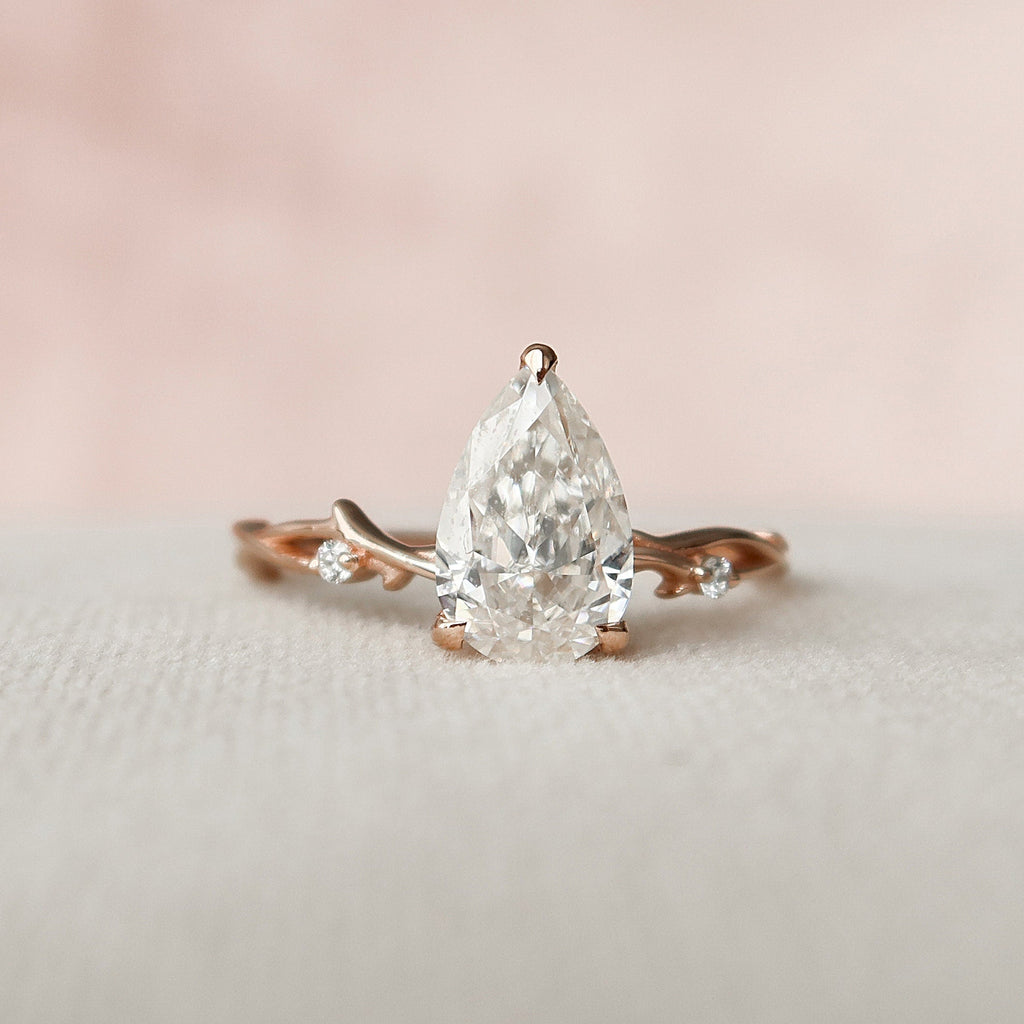 1.50 CT Pear Moissanite Nature Inspired Engagement Ring