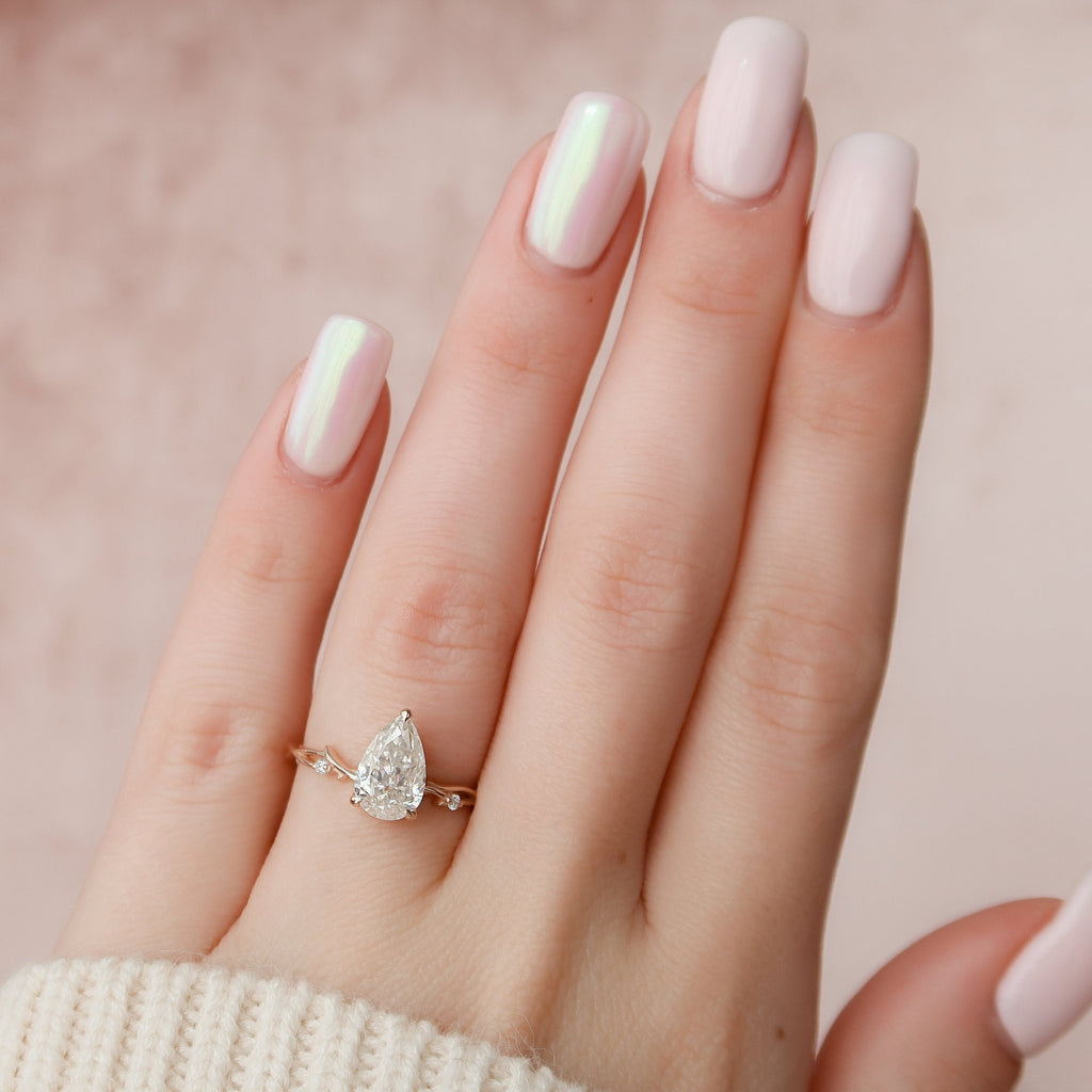 1.50 CT Pear Moissanite Nature Inspired Engagement Ring