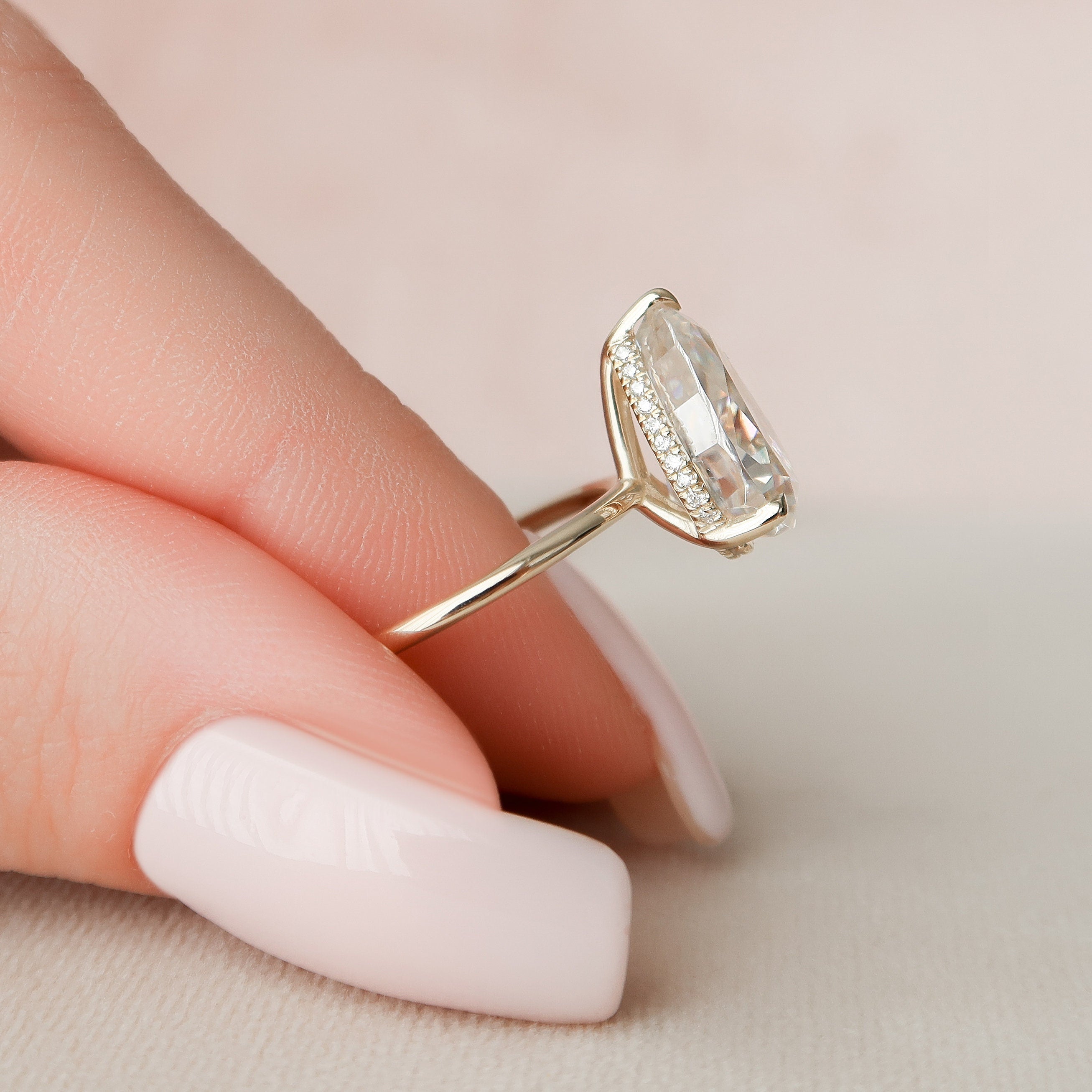 3.0 CT Pear Moissanite Hidden Halo Engagement Ring