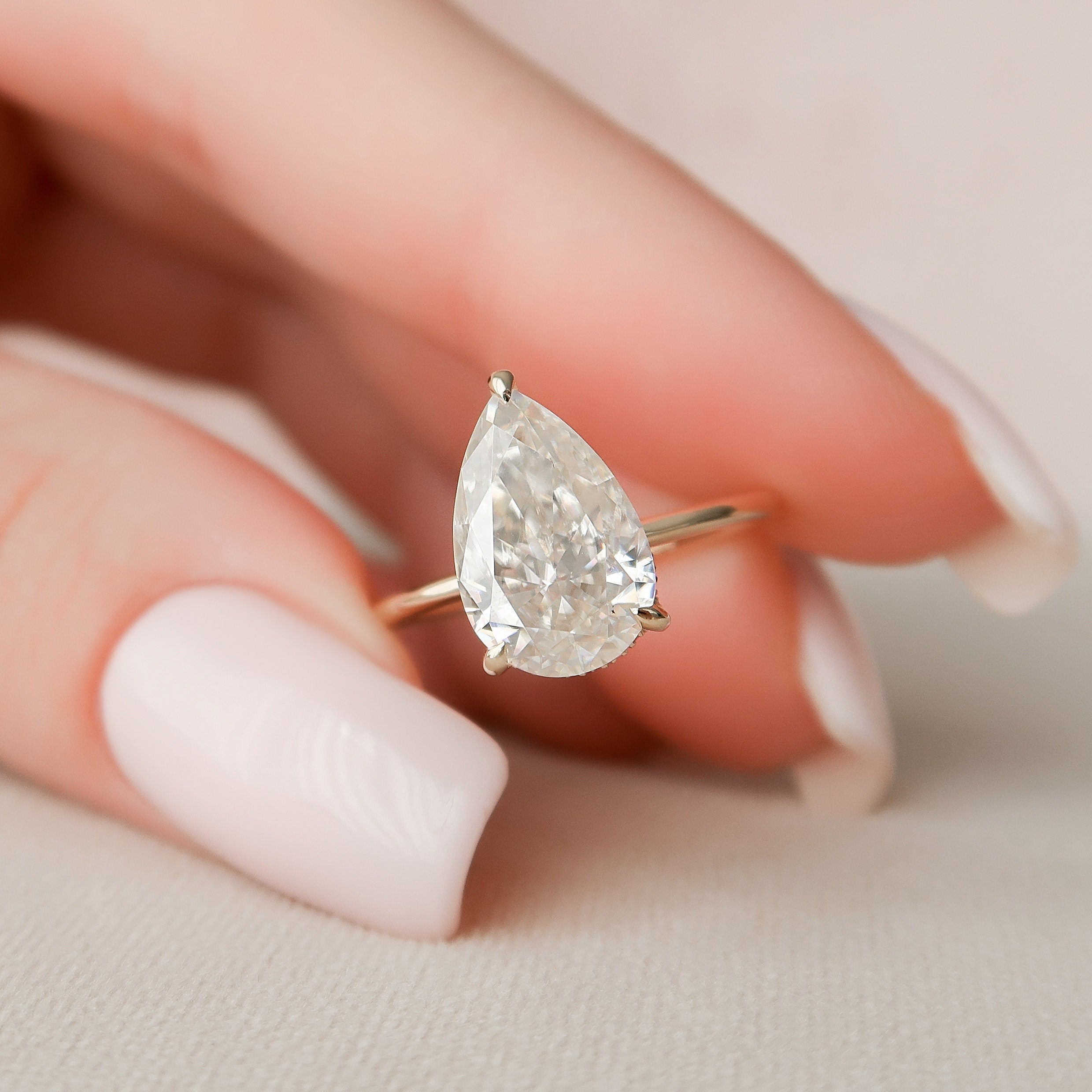 3.0 CT Pear Moissanite Hidden Halo Engagement Ring