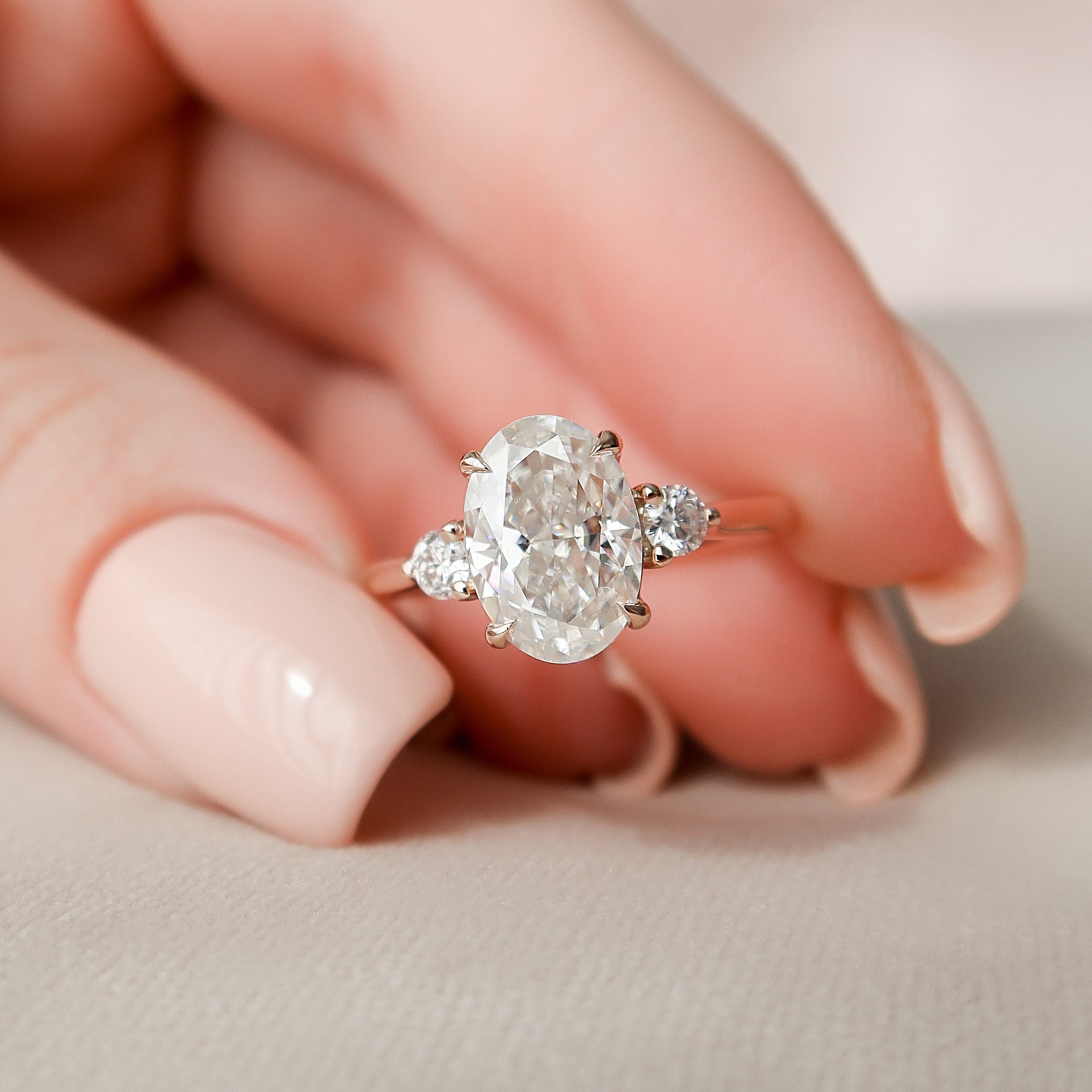 2.0 CT Oval Cut Three Stone Moissanite Engagement Ring