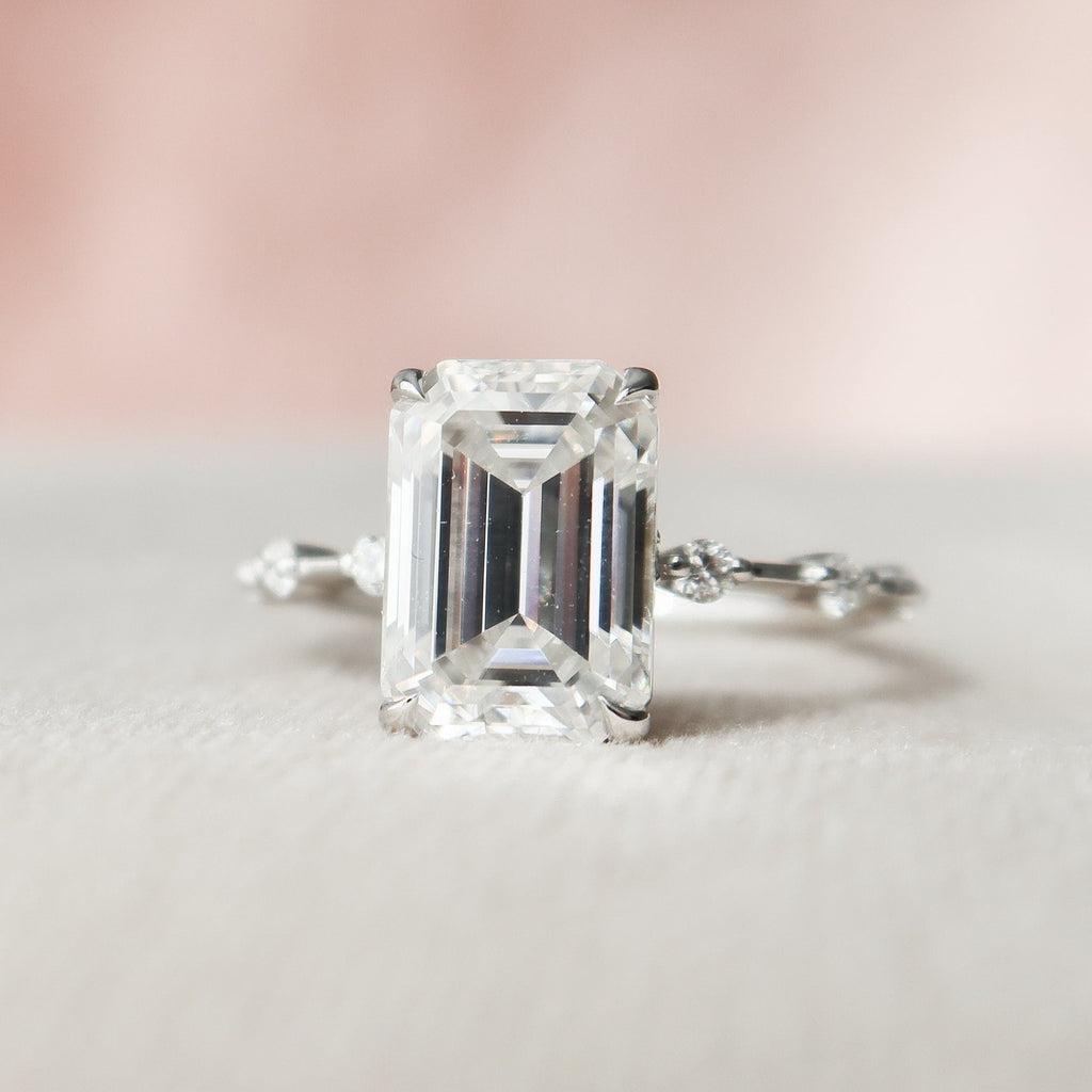 3.0CT Emerald Moissanite Solitaire Dainty Style Engagement Ring