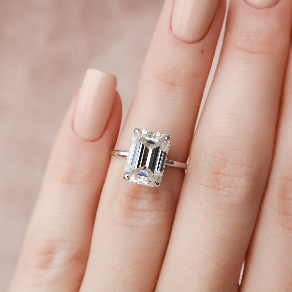 5.0 CT Emerald Moissanite Hidden Halo Setting Engagement Ring