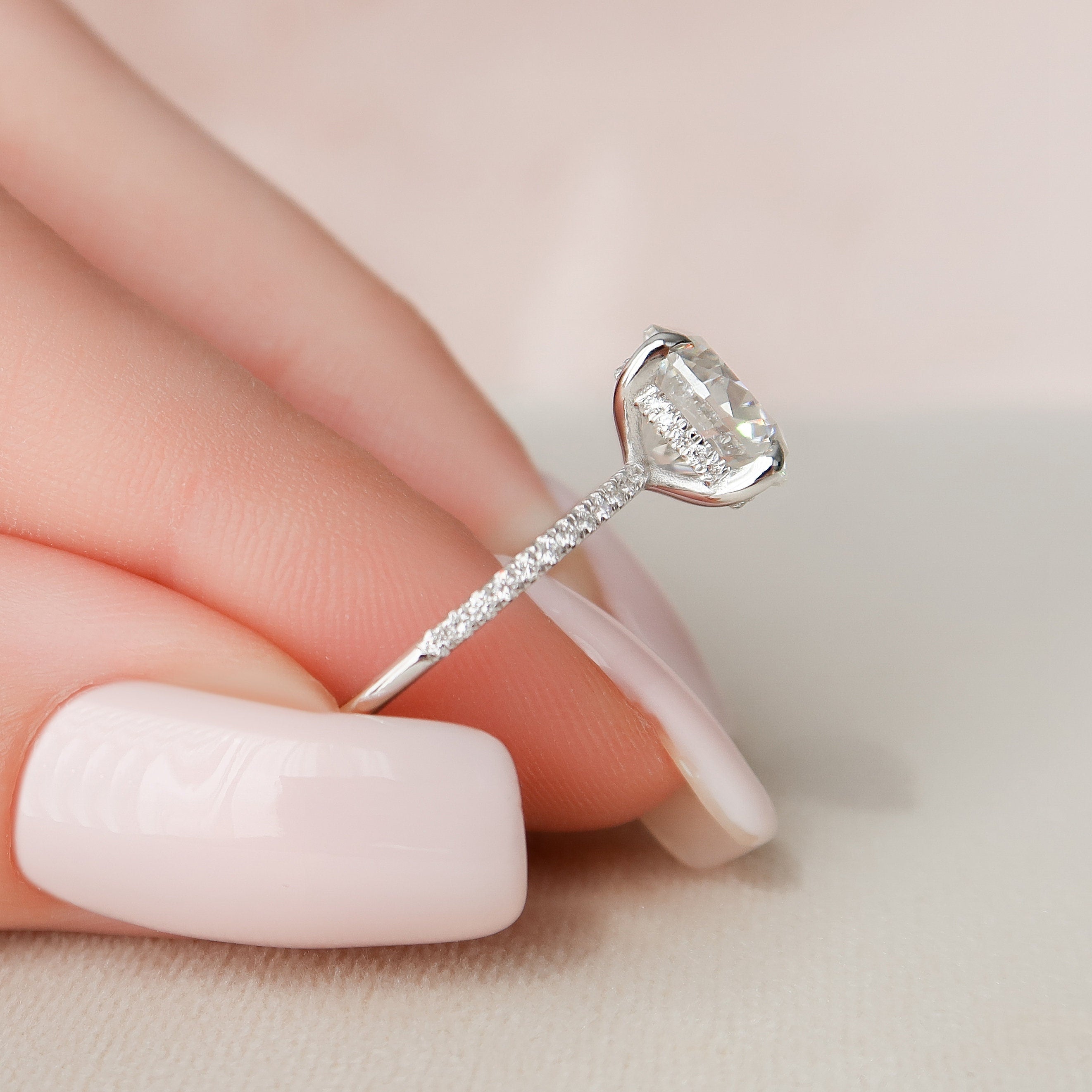 2.50 CT Round Moissanite Hidden Halo Engagement Ring
