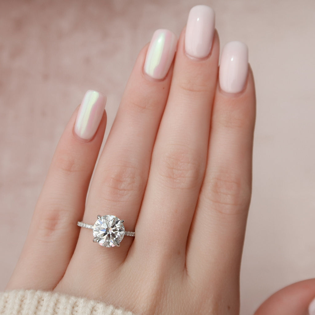 2.50 CT Round Moissanite Hidden Halo Engagement Ring