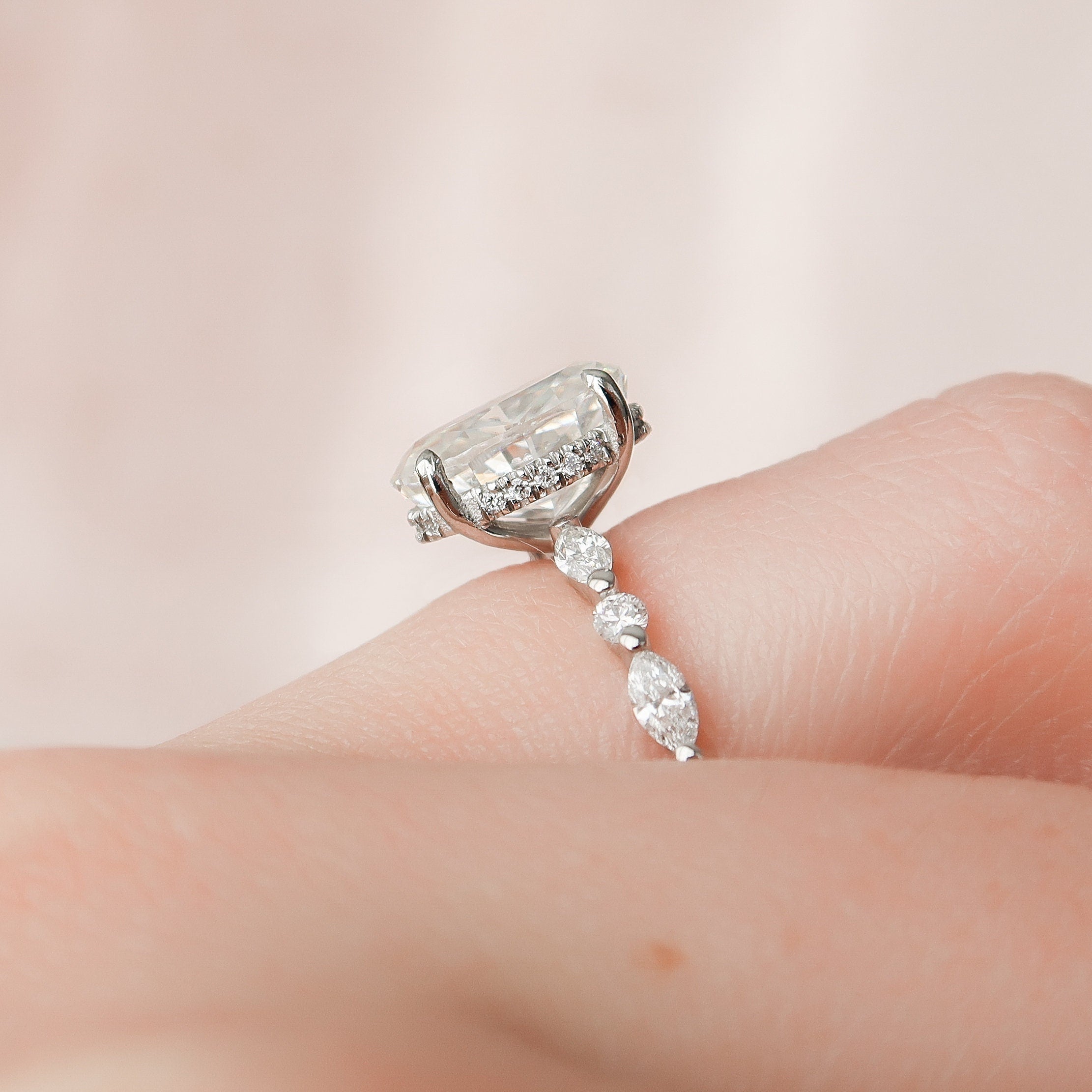 2.0 CT Oval Cut Moissanite Pave Engagement Ring