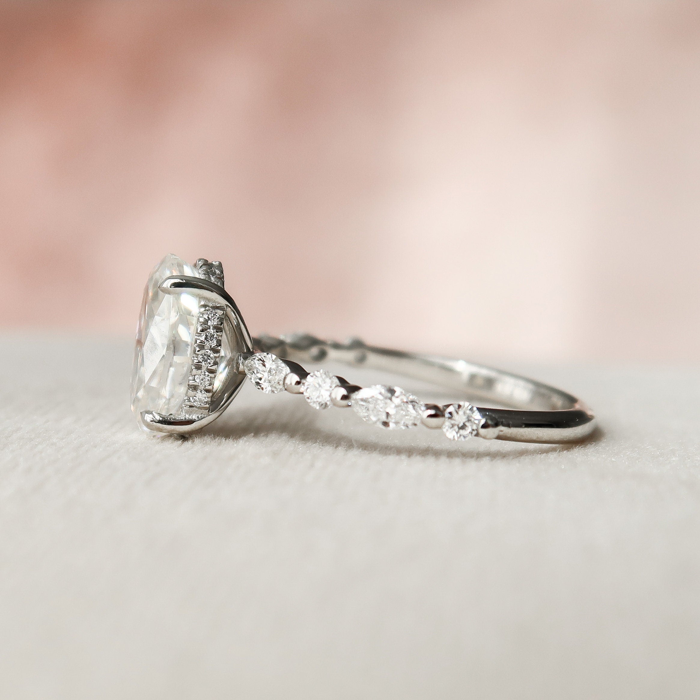 2.0 CT Oval Cut Moissanite Pave Engagement Ring