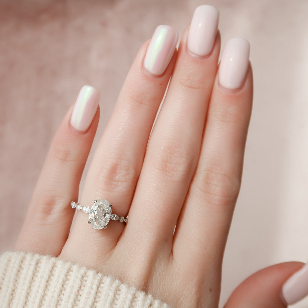 2.0 CT Oval Cut Moissanite Pave Engagement Ring