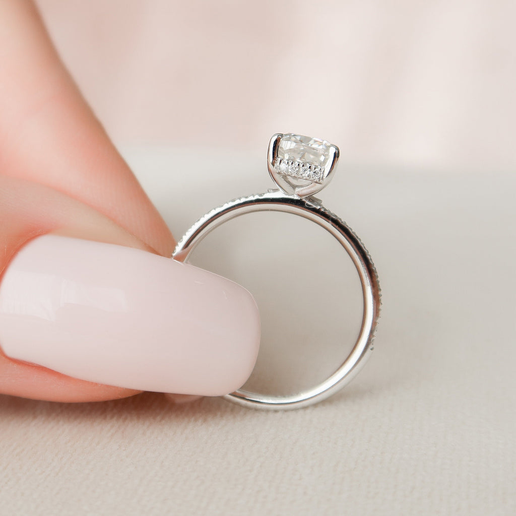 1.0 CT Cushion Hidden Halo Style Moissanite Engagement Ring
