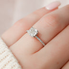 1.0 CT Cushion Hidden Halo Style Moissanite Engagement Ring
