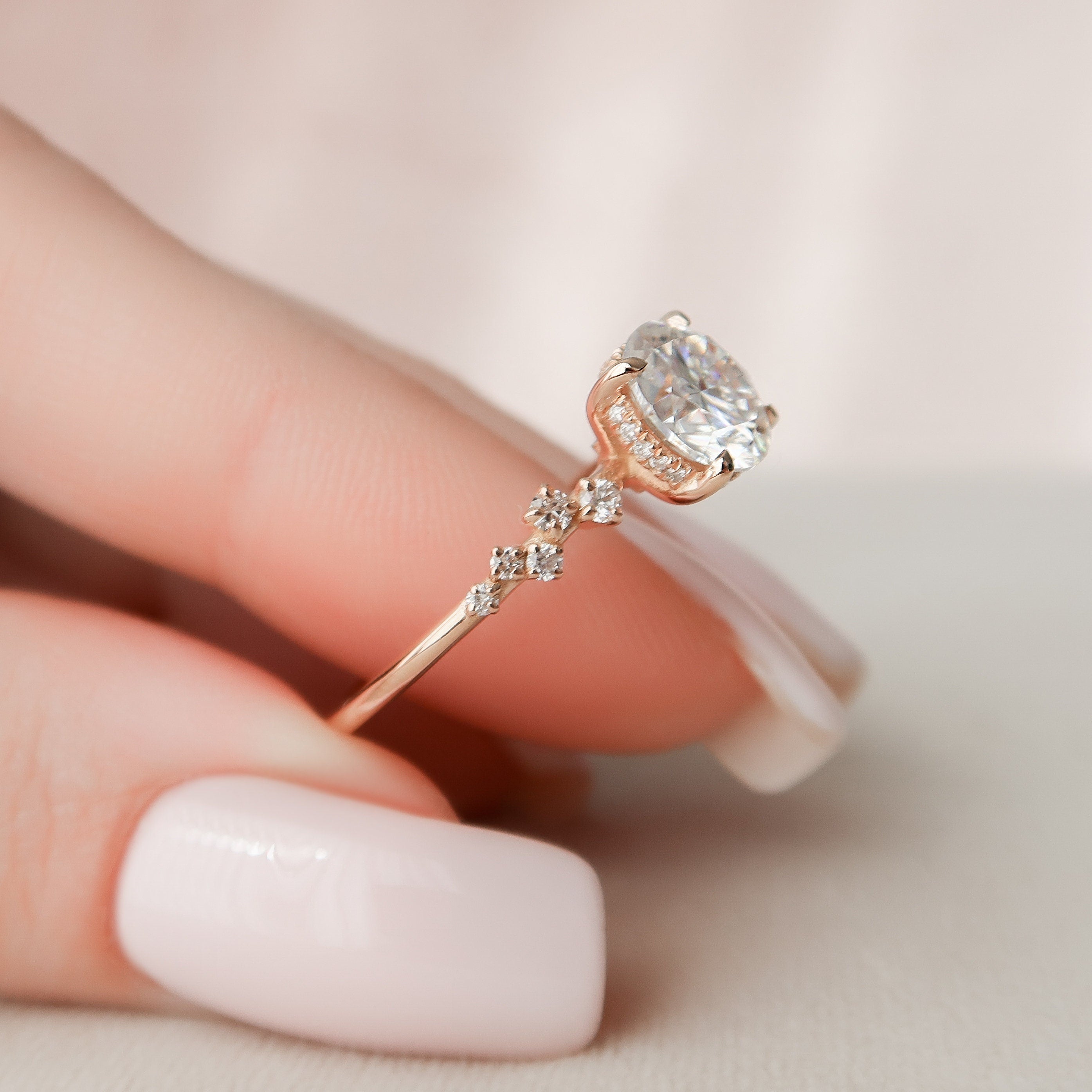 2.0 CT Round Cut Moissanite Cluster & Hidden Halo Engagement Ring