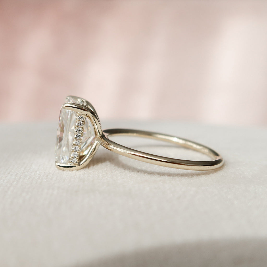 4.50 CT Radiant Moissanite Hidden Halo Setting Engagement Ring
