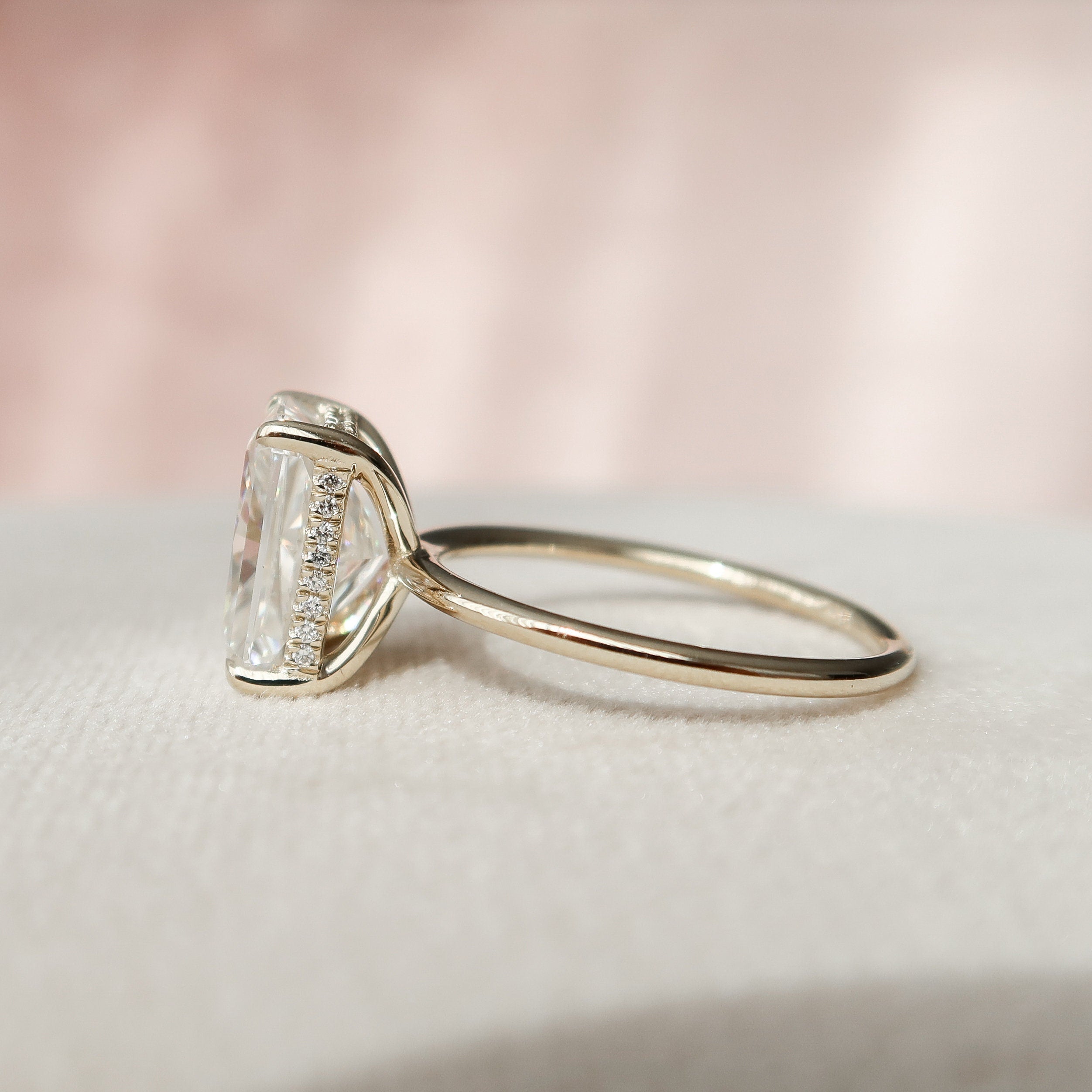 4.50 CT Radiant Moissanite Hidden Halo Setting Engagement Ring