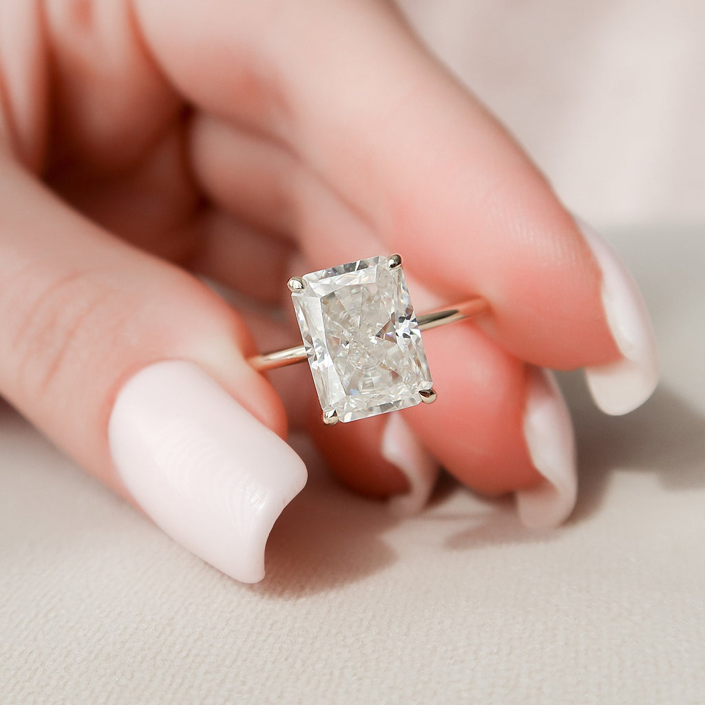 4.50 CT Radiant Moissanite Hidden Halo Setting Engagement Ring