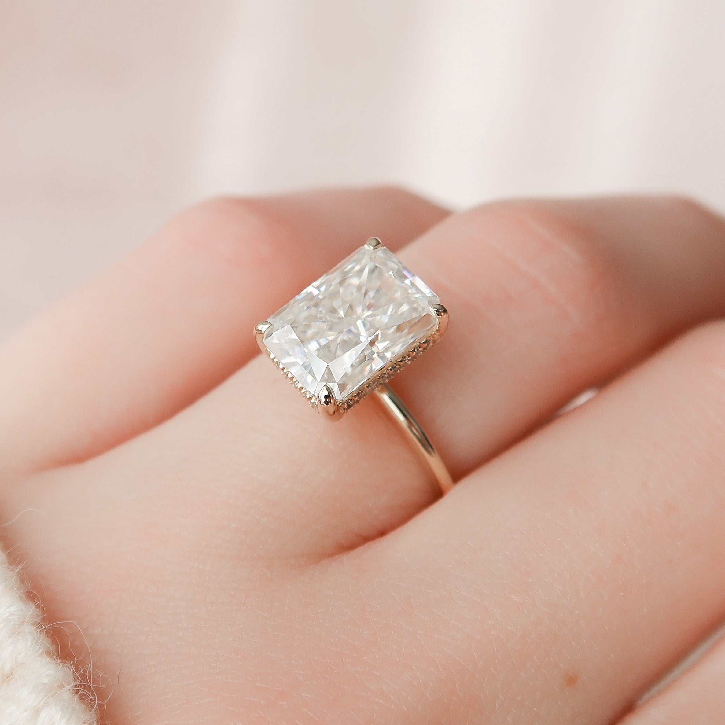 4.50 CT Radiant Moissanite Hidden Halo Setting Engagement Ring
