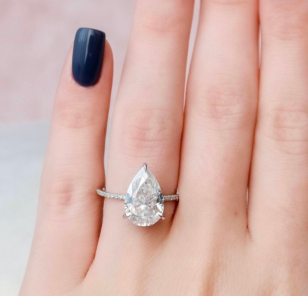 4.50 CT Pear Moissanite Pave Setting Engagement Ring