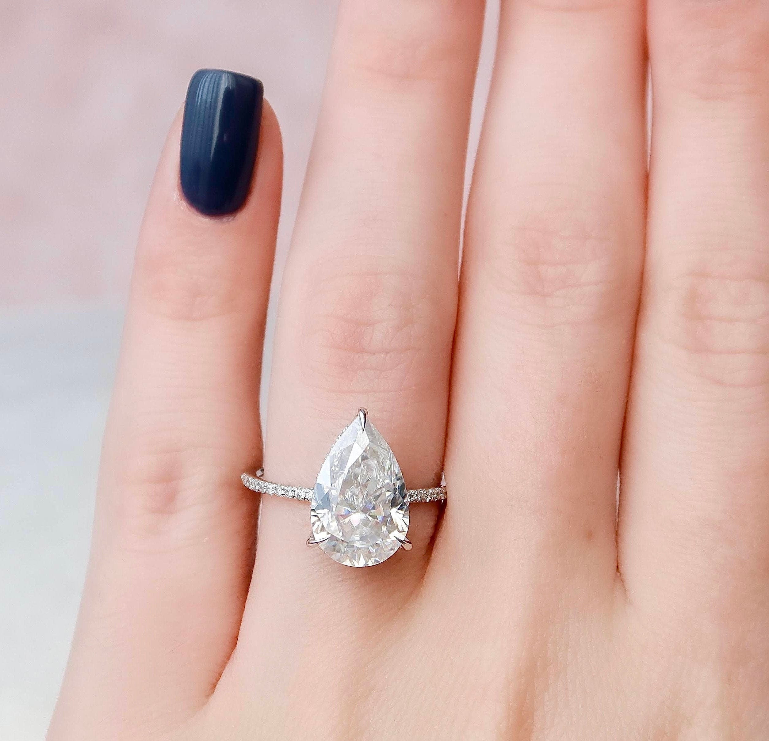 4.50 CT Pear Moissanite Pave Setting Engagement Ring