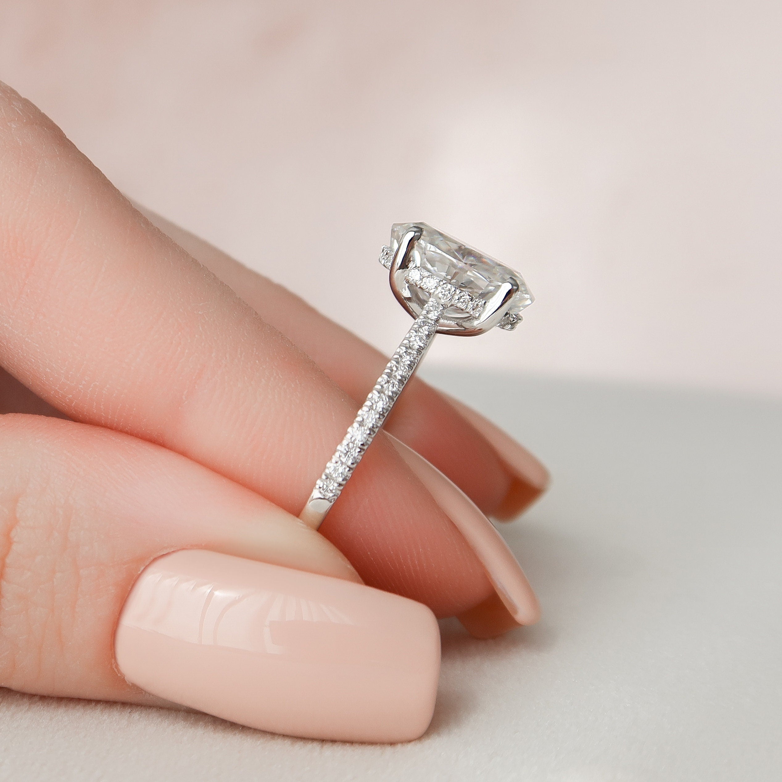 3.0 CT Oval Moissanite Pave Setting Engagement Ring