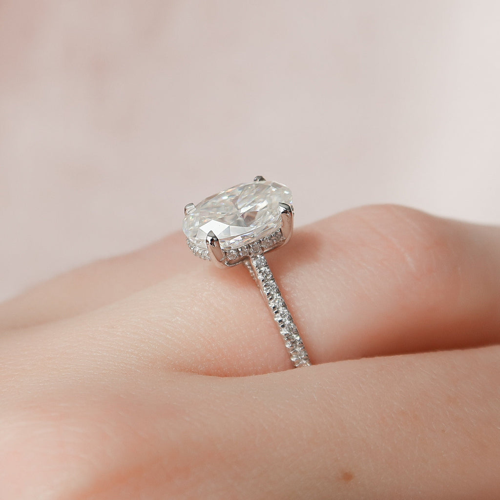 3.0 CT Oval Moissanite Pave Setting Engagement Ring