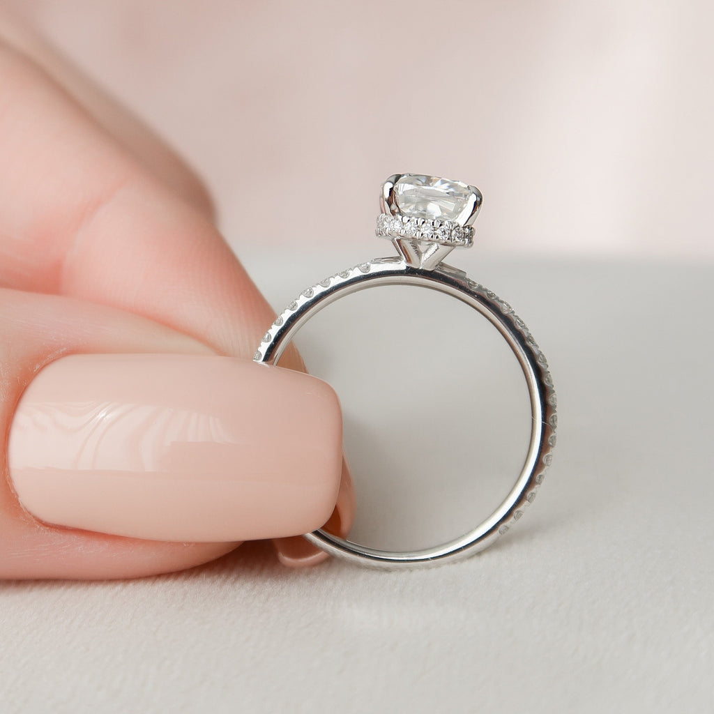 1.50 CT Cushion Cut Hidden Halo Pave Style Moissanite Engagement Ring