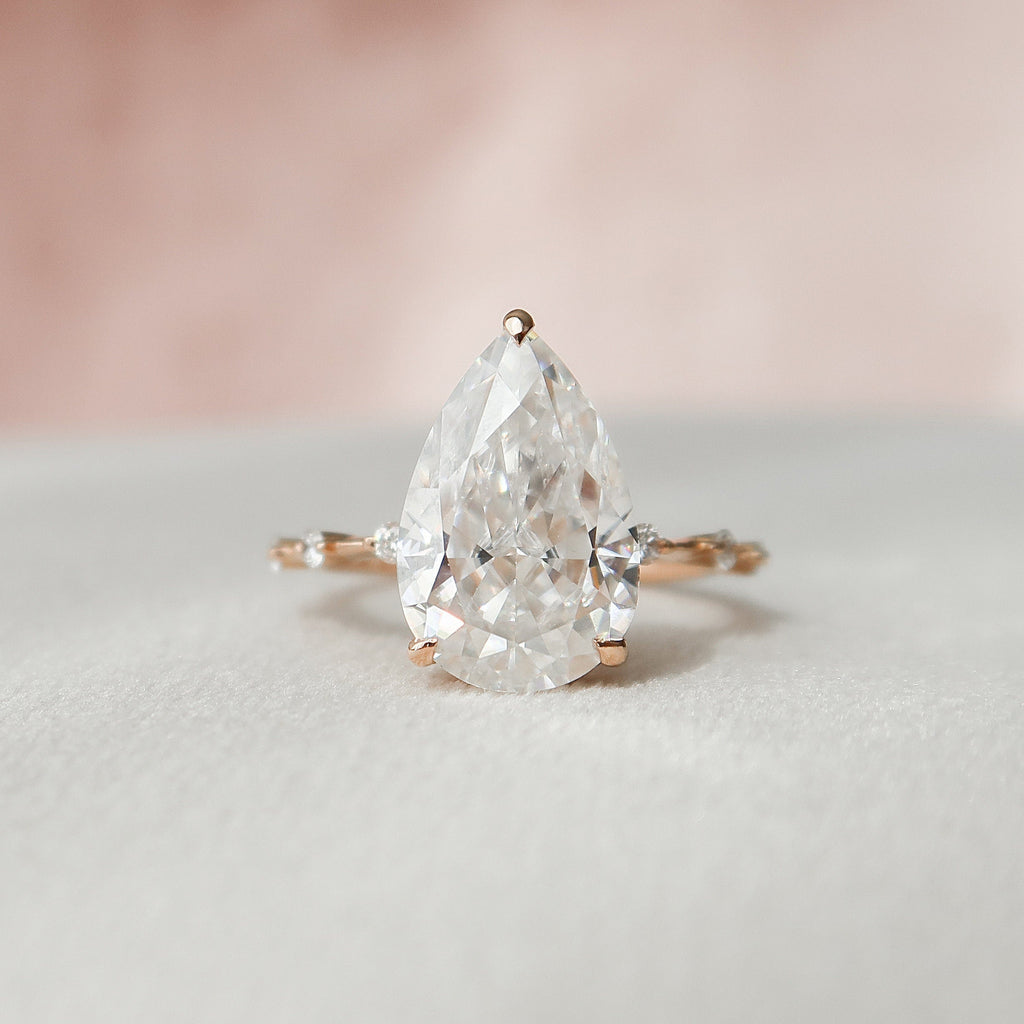 4.0 CT Pear Moissanite Hidden Halo Dainty Style Engagement Ring