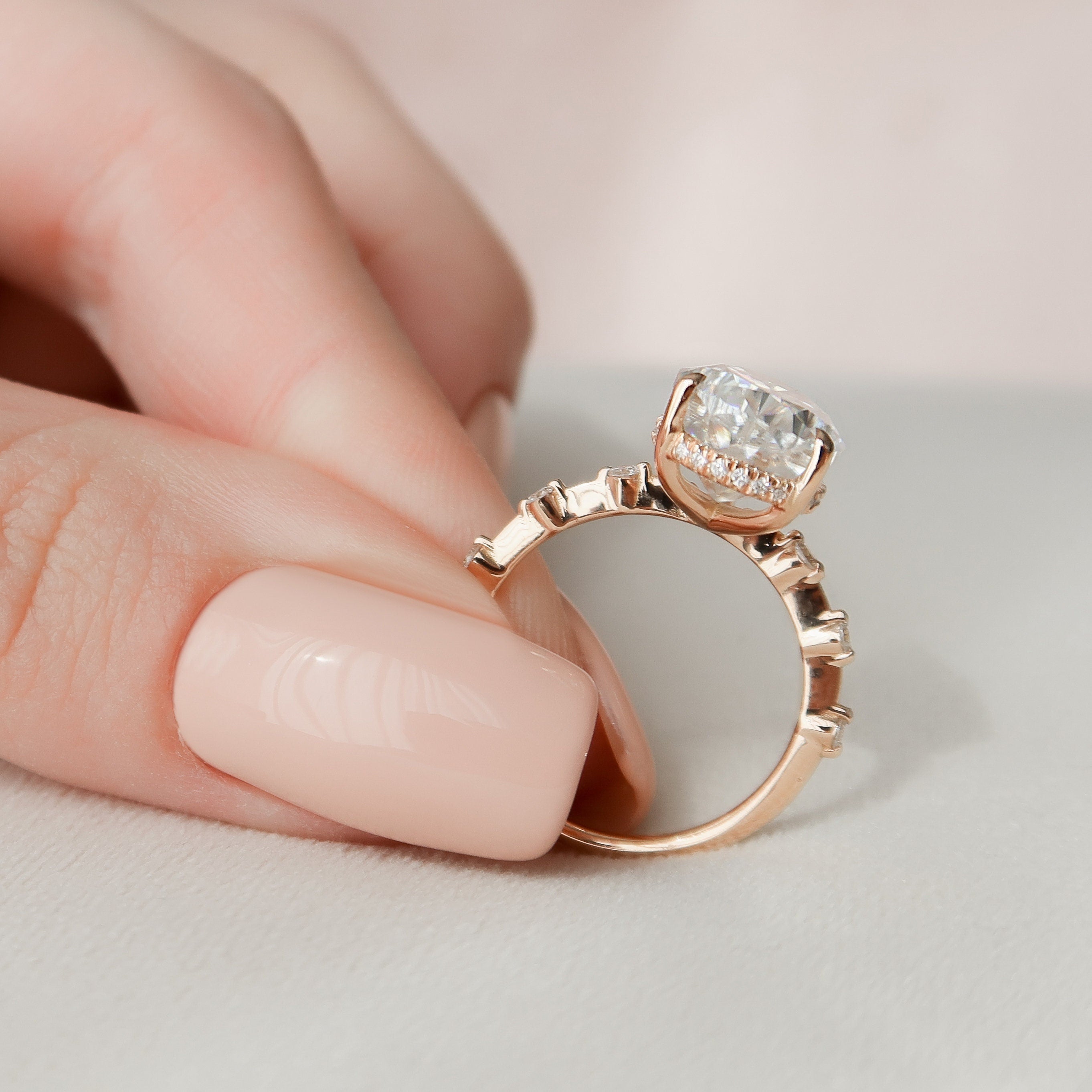 4.0 CT Pear Moissanite Hidden Halo Dainty Style Engagement Ring