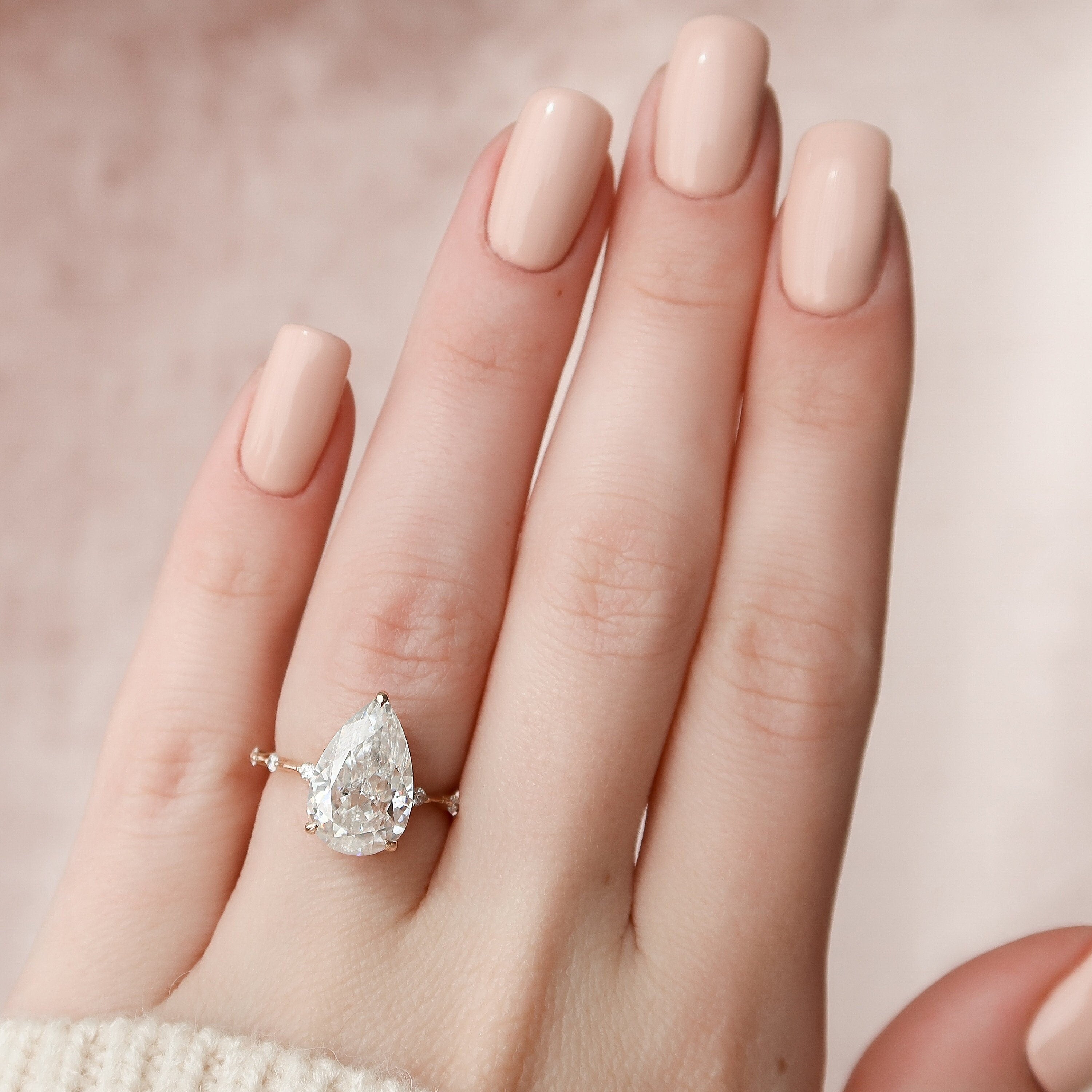 4.0 CT Pear Moissanite Hidden Halo Dainty Style Engagement Ring