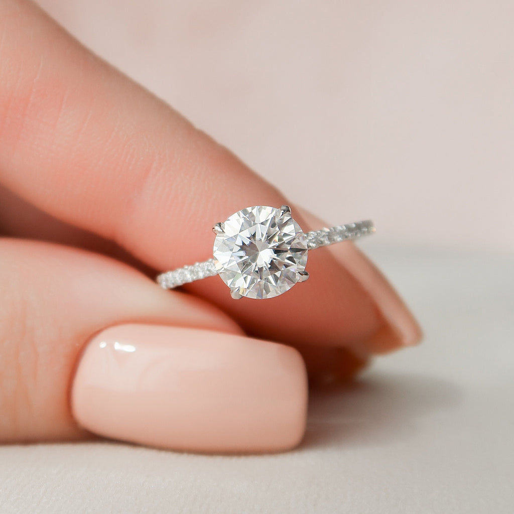 1.50 CT Round Cut Pave Moissanite Engagement Ring