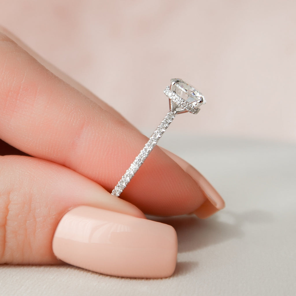 1.50 CT Round Cut Pave Moissanite Engagement Ring