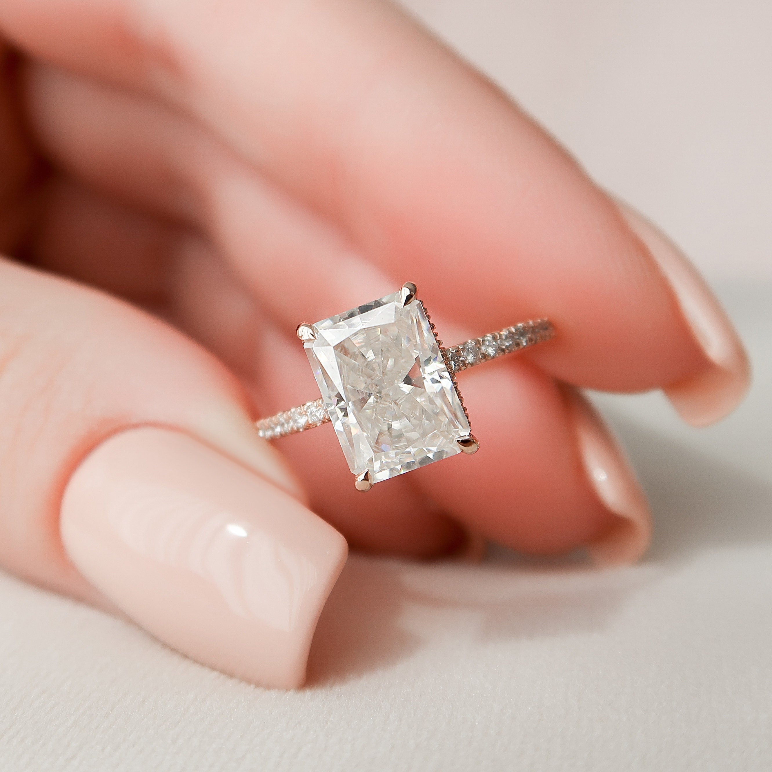3.0 CT Radiant Moissanite Hidden Halo Pave Setting Engagement Ring