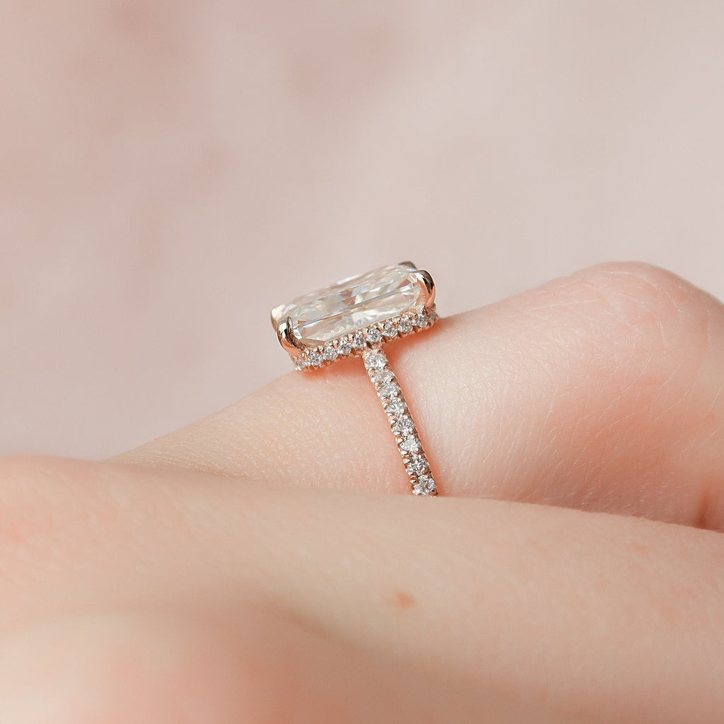 3.0 CT Radiant Moissanite Hidden Halo Pave Setting Engagement Ring