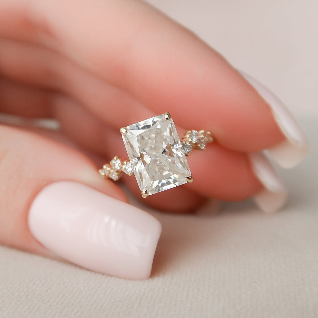 3.50 CT Radiant Cut Moissanite Cluster Engagement Ring