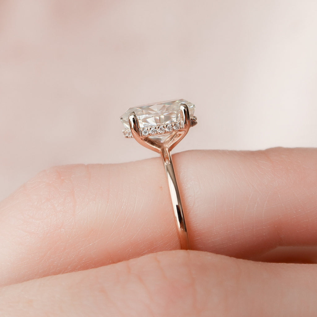 2.0 CT Oval Cut Moissanite Hidden Halo Engagement Ring