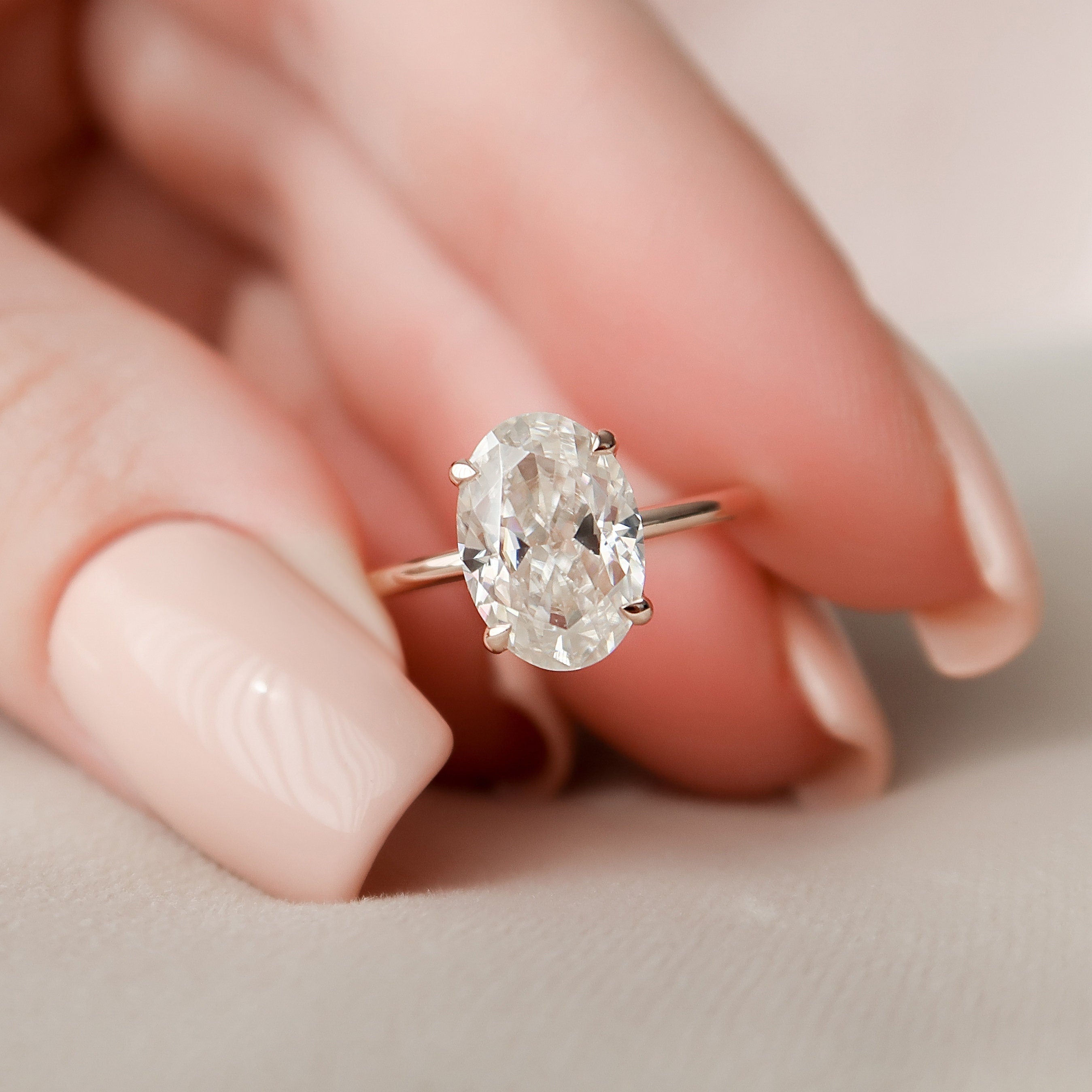 2.0 CT Oval Cut Moissanite Hidden Halo Engagement Ring