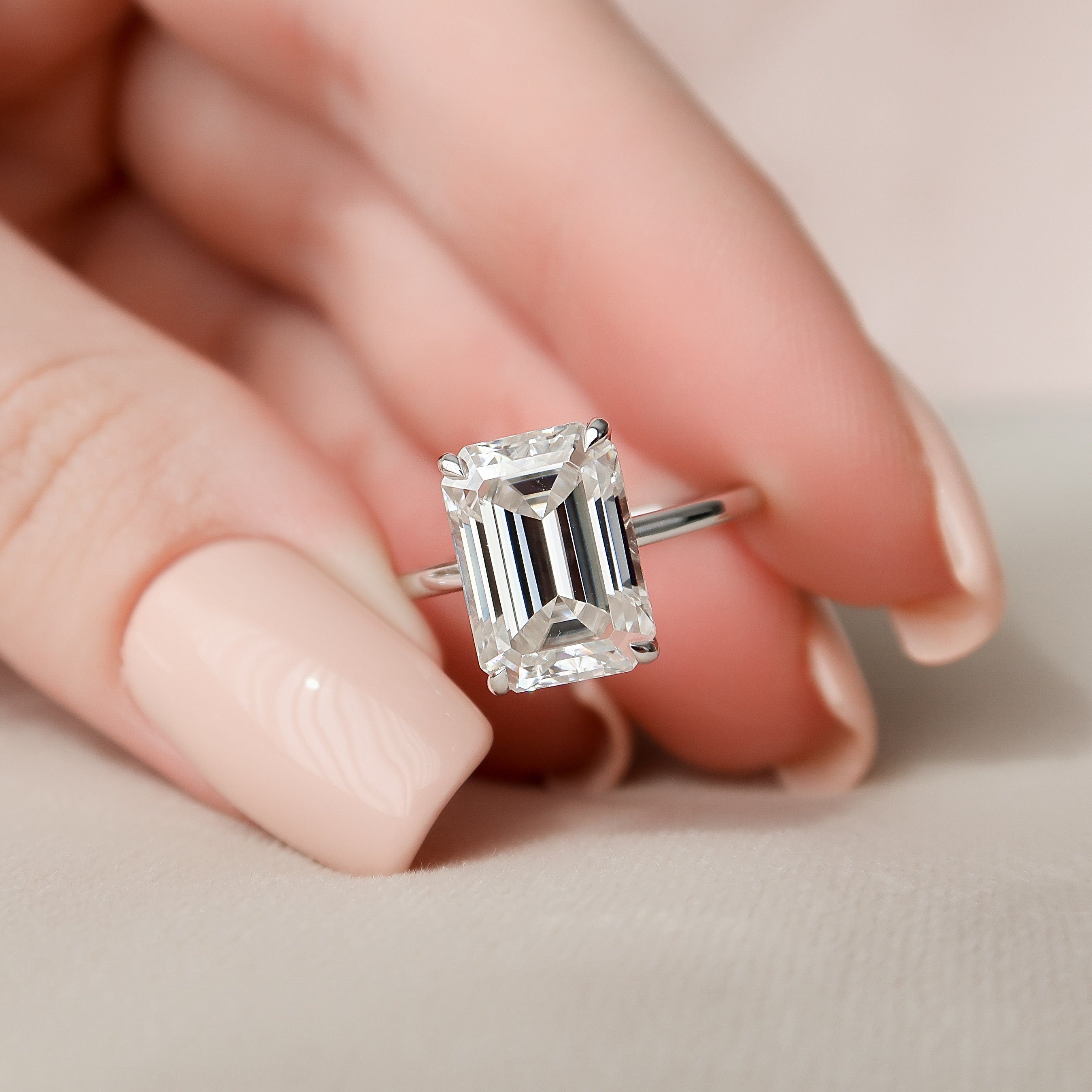 5.0 CT Emerald Moissanite Hidden Halo Setting Engagement Ring