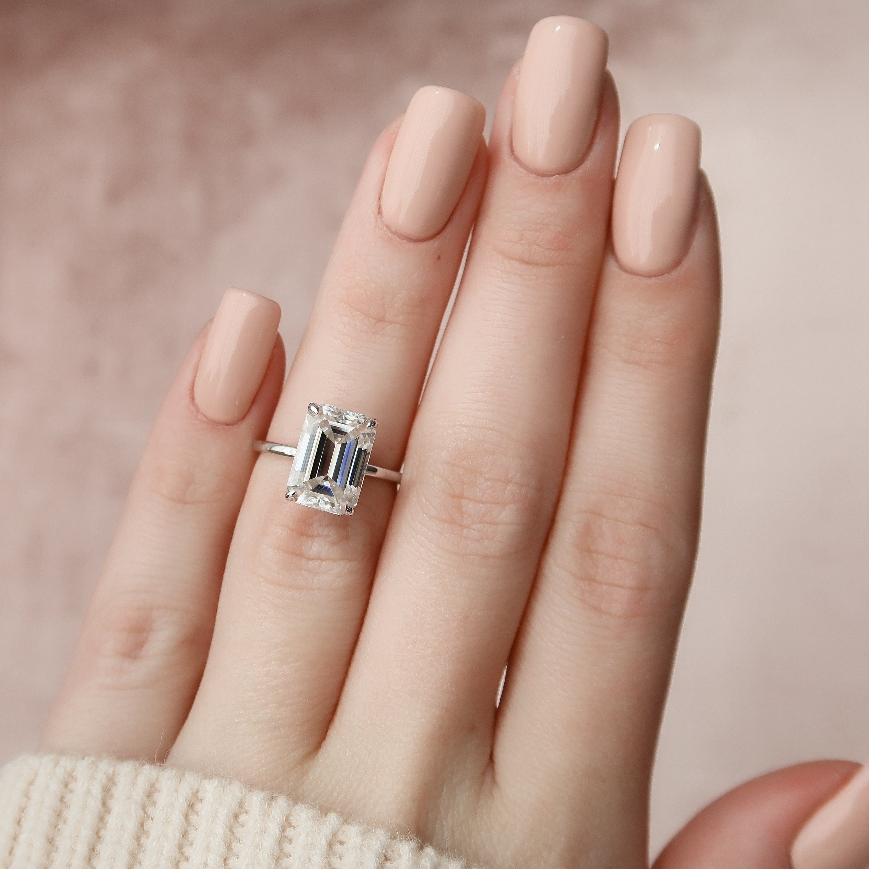 5.0 CT Emerald Moissanite Hidden Halo Setting Engagement Ring