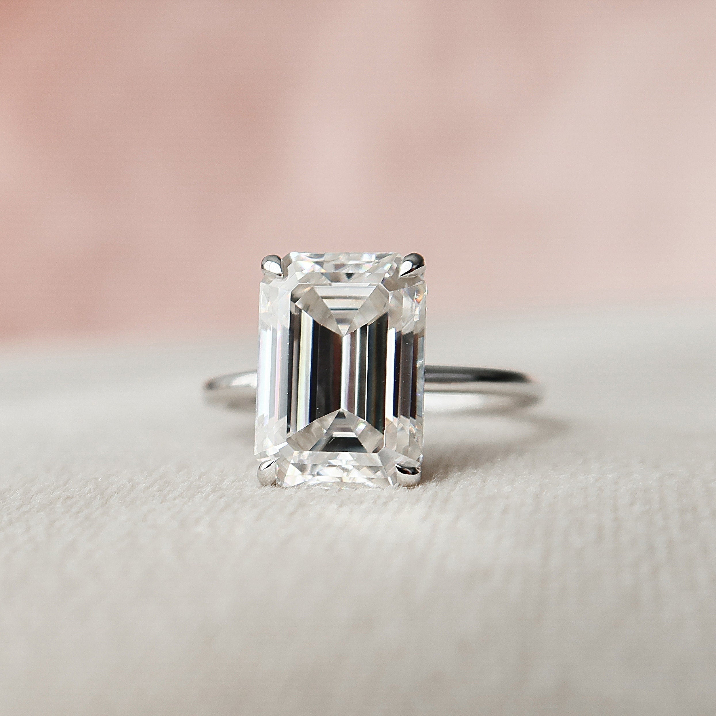 5.0 CT Emerald Moissanite Hidden Halo Setting Engagement Ring