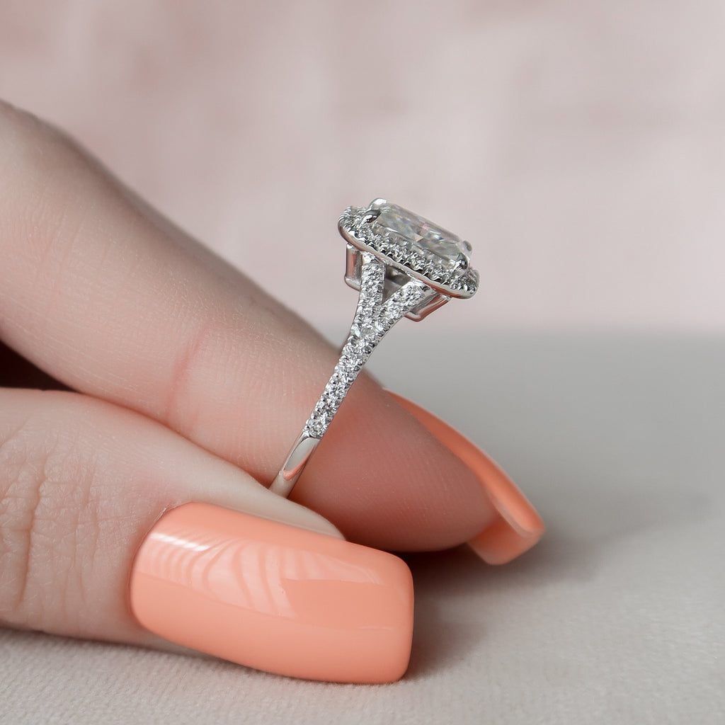 3.50 CT Radiant Cut Halo Moissanite Engagement Ring