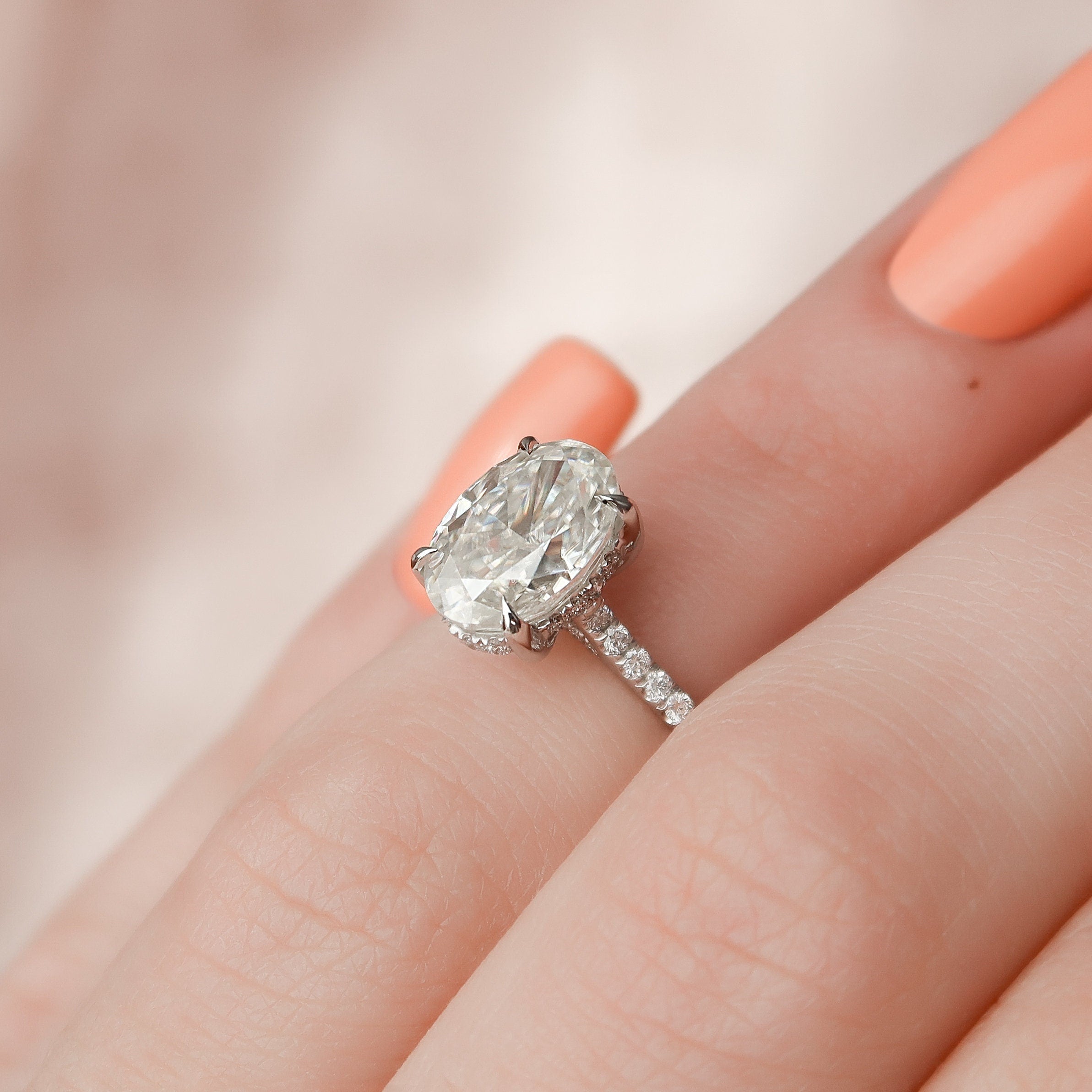 2.0 CT Oval Moissanite Pave Setting Engagement Ring