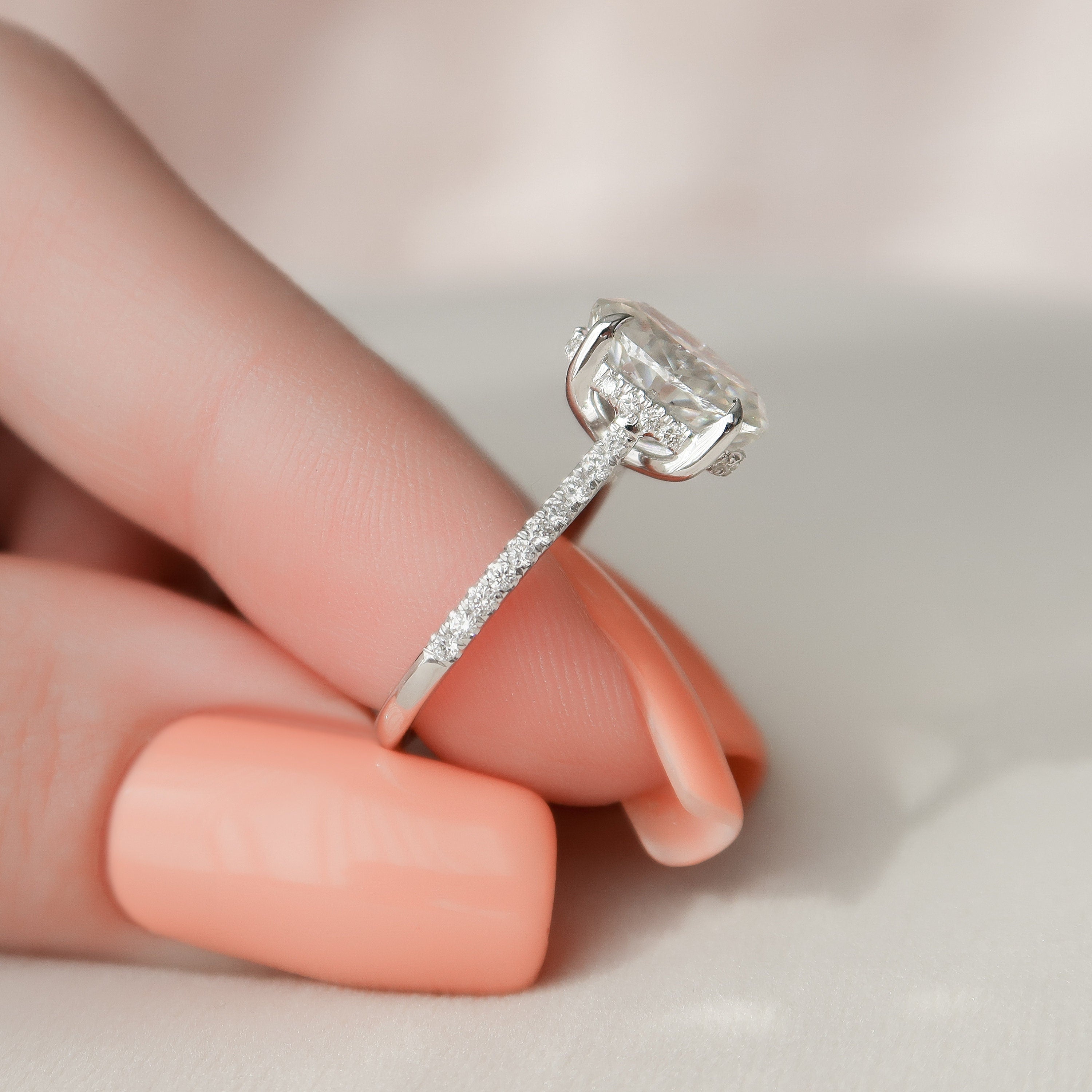 2.0 CT Oval Moissanite Pave Setting Engagement Ring