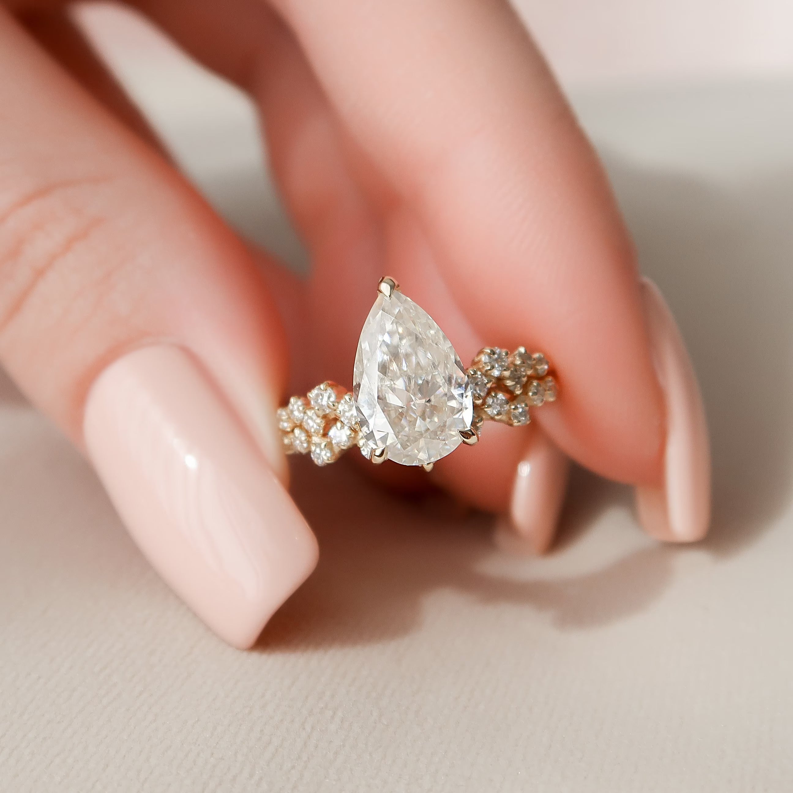 2.0CT Pear Cut Moissanite Hidden Halo Bridal Ring Set