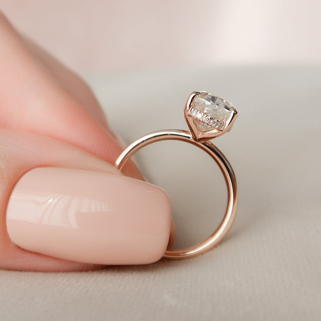 2.0 CT Oval Cut Moissanite Hidden Halo Engagement Ring