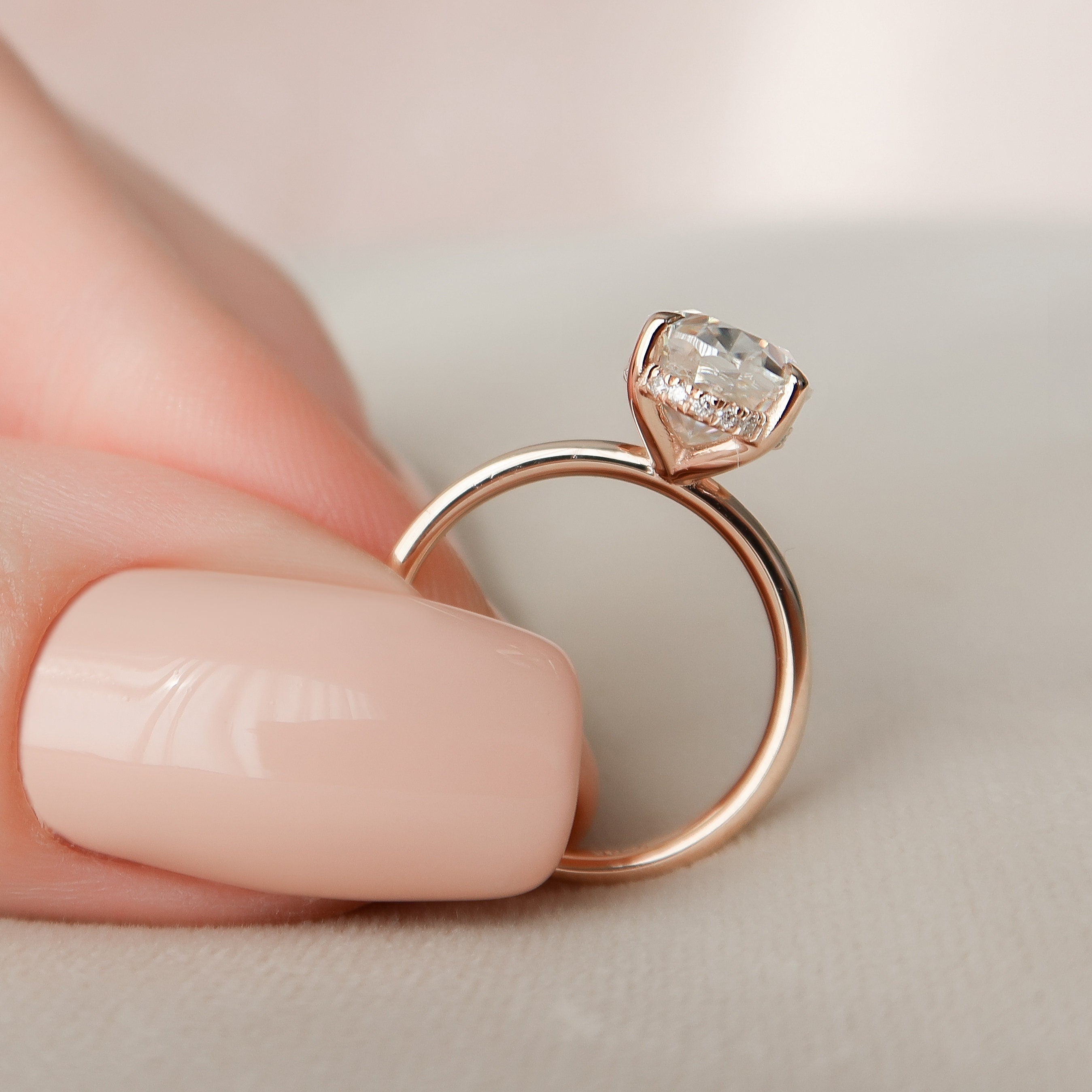 2.0 CT Oval Cut Moissanite Hidden Halo Engagement Ring