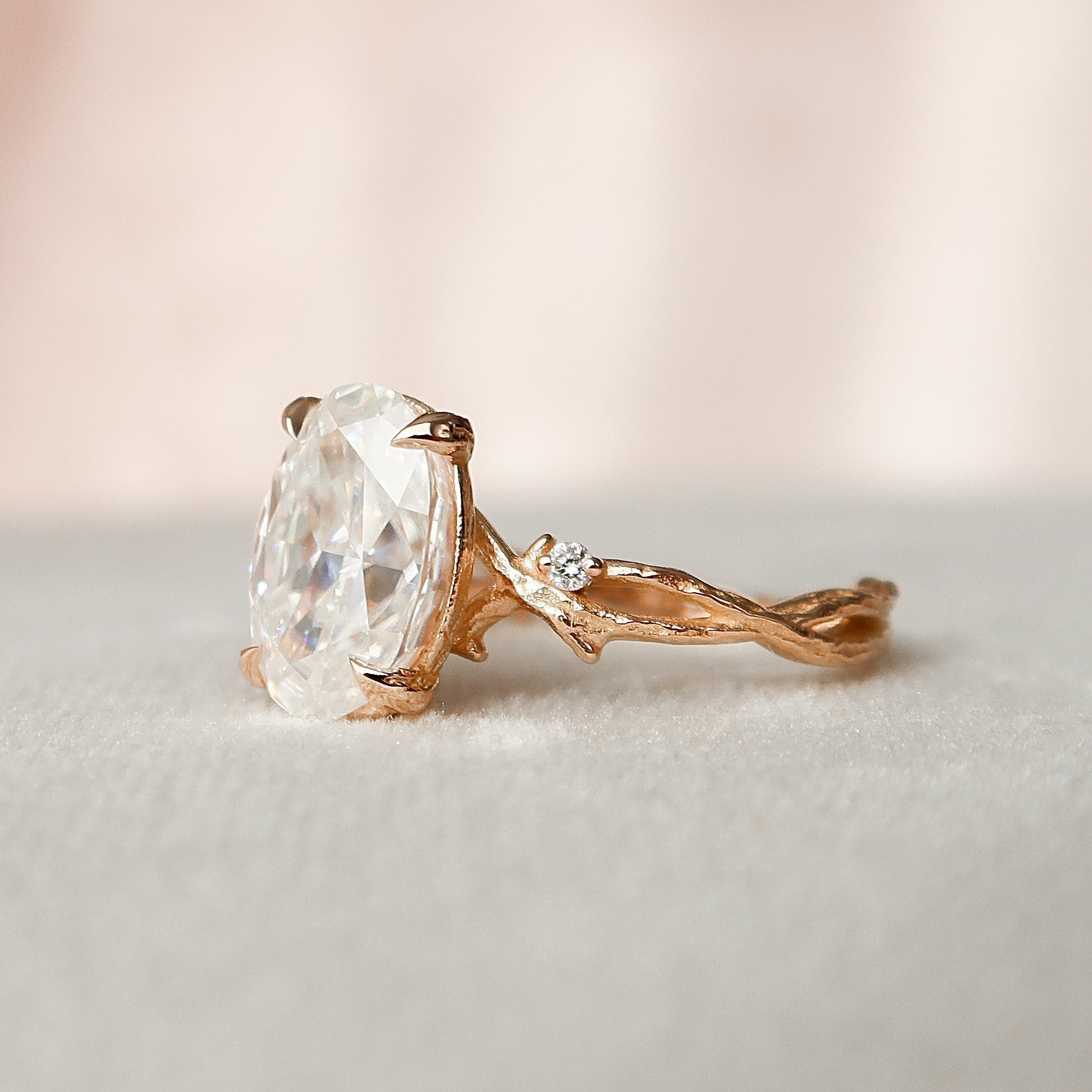 2.0 CT Oval Cut Moissanite Nature Inspired Engagement Ring