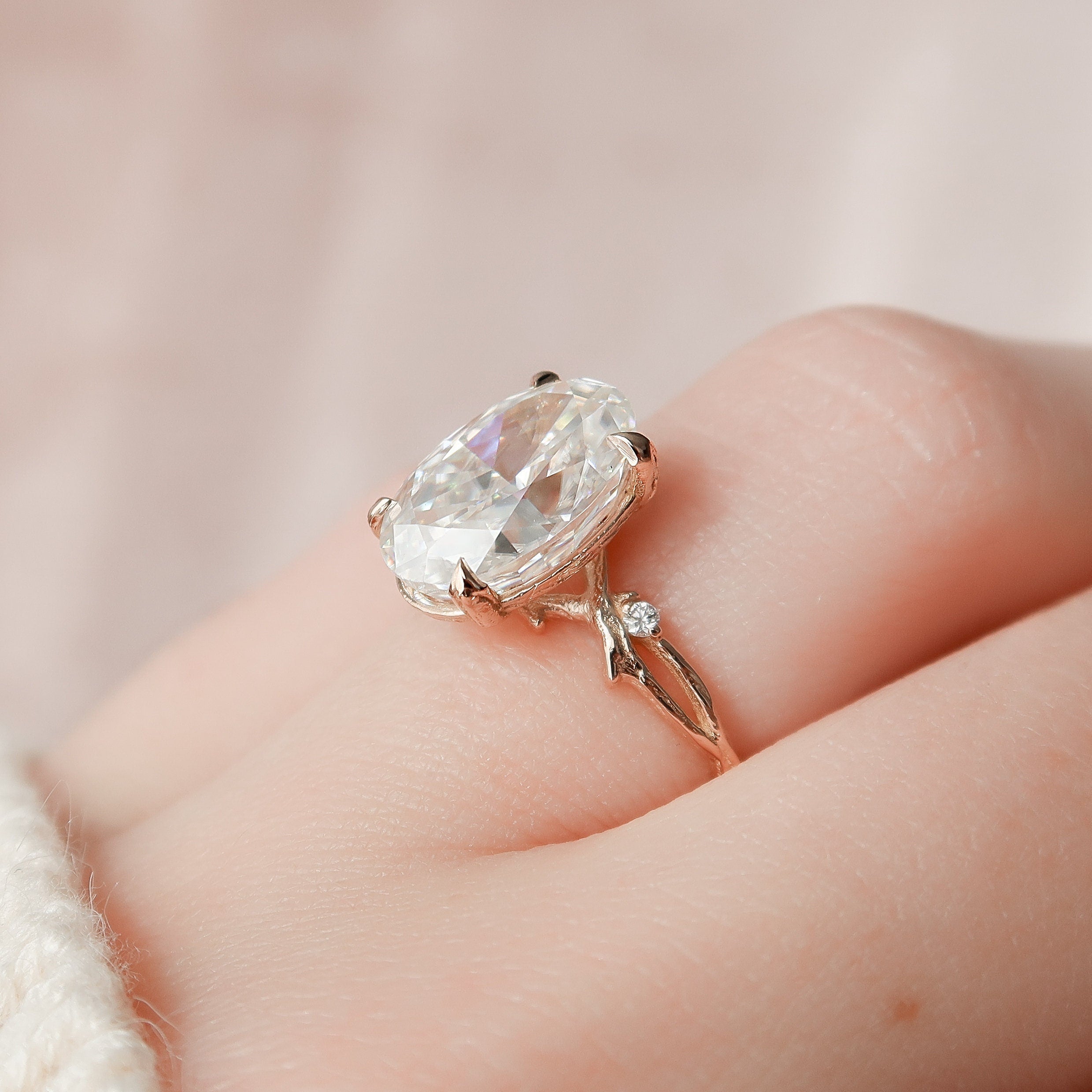 4.0 CT Oval Cut Moissanite Nature Inspired Engagement Ring