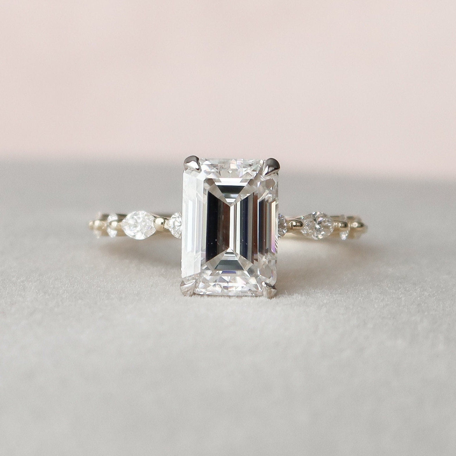 3.0 CT Emerald Moissanite Pave Setting Engagement Ring